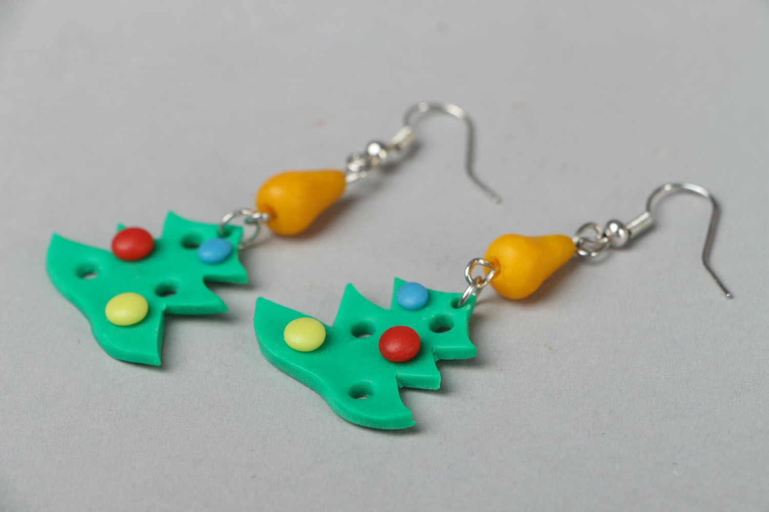 Polymer clay earrings Christmas Tree photo 2