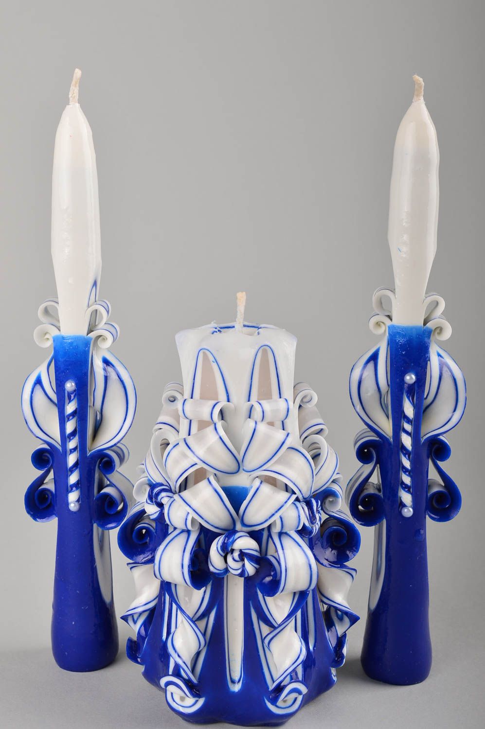 Синие свечи ручной работы парафиновые свечи необычные красивые свечи набор фото 1