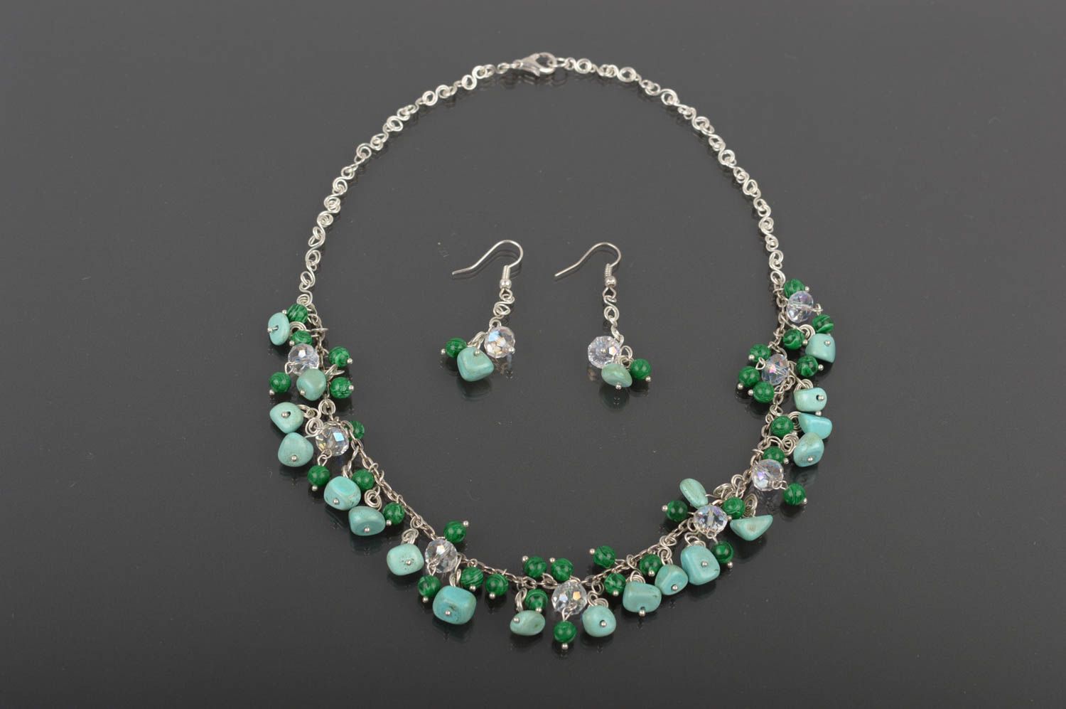Unusual handmade jewelry set gemstone jewelry beaded earrings beaded necklace photo 1