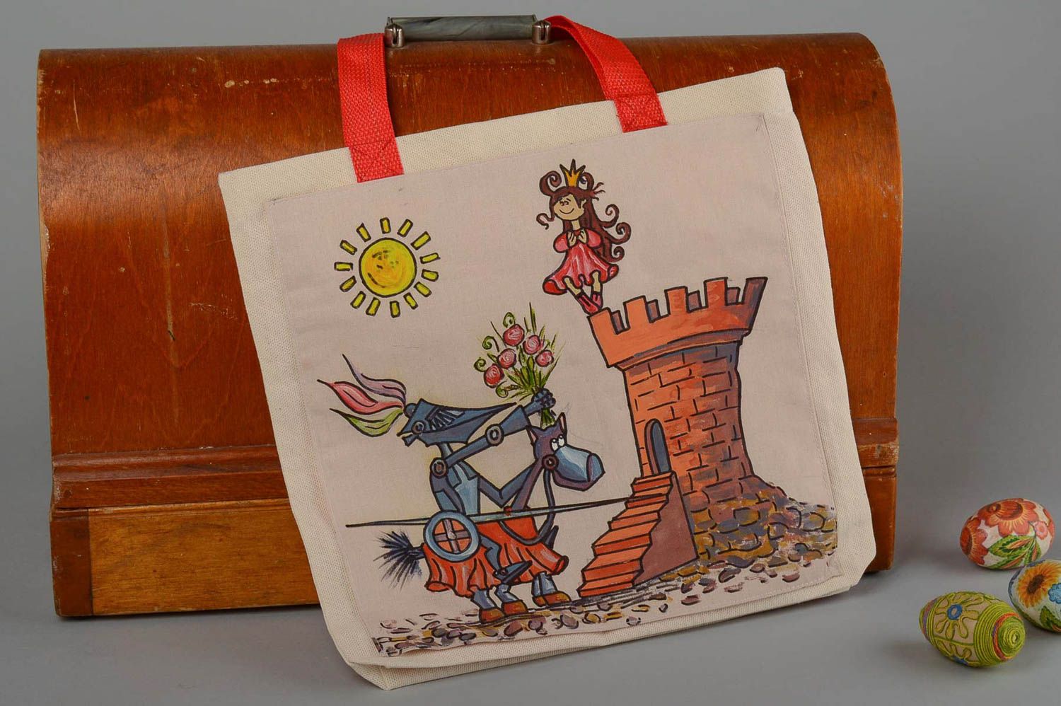 Сумка ручной работы сумка с рисунком рыцаря и башни расписная женская сумка фото 1