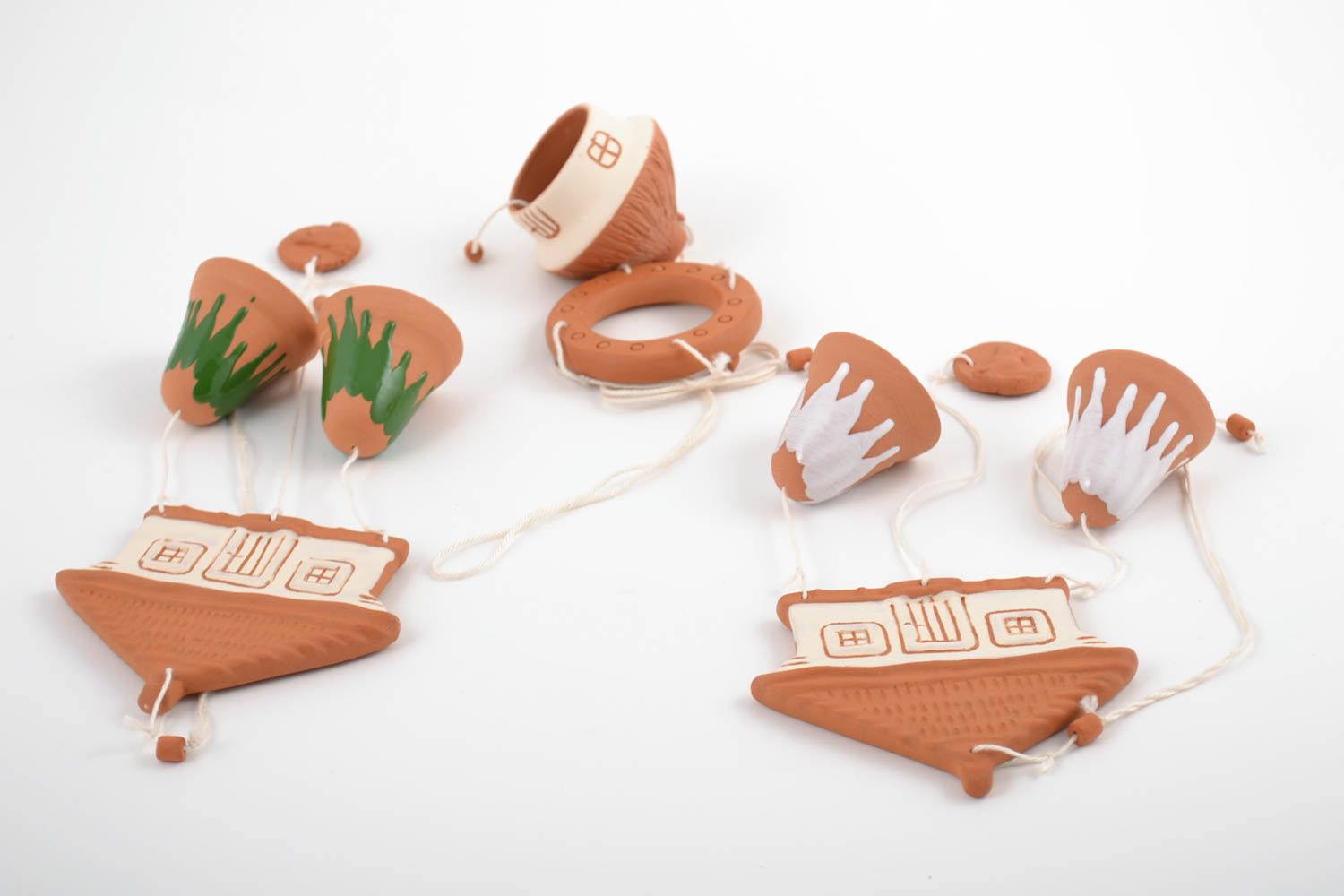 Авторские керамические колокольчики на шнурке набор 3 штуки красивые расписные фото 5