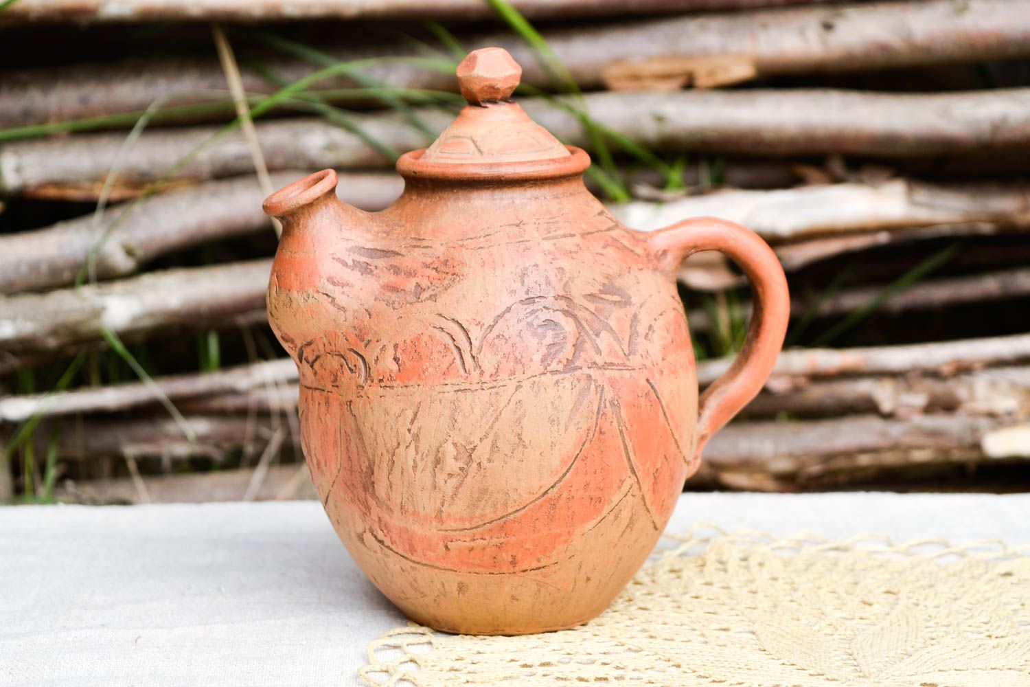 Керамический чайник ручной работы заварник для чая посуда из глины 1 л фото 1