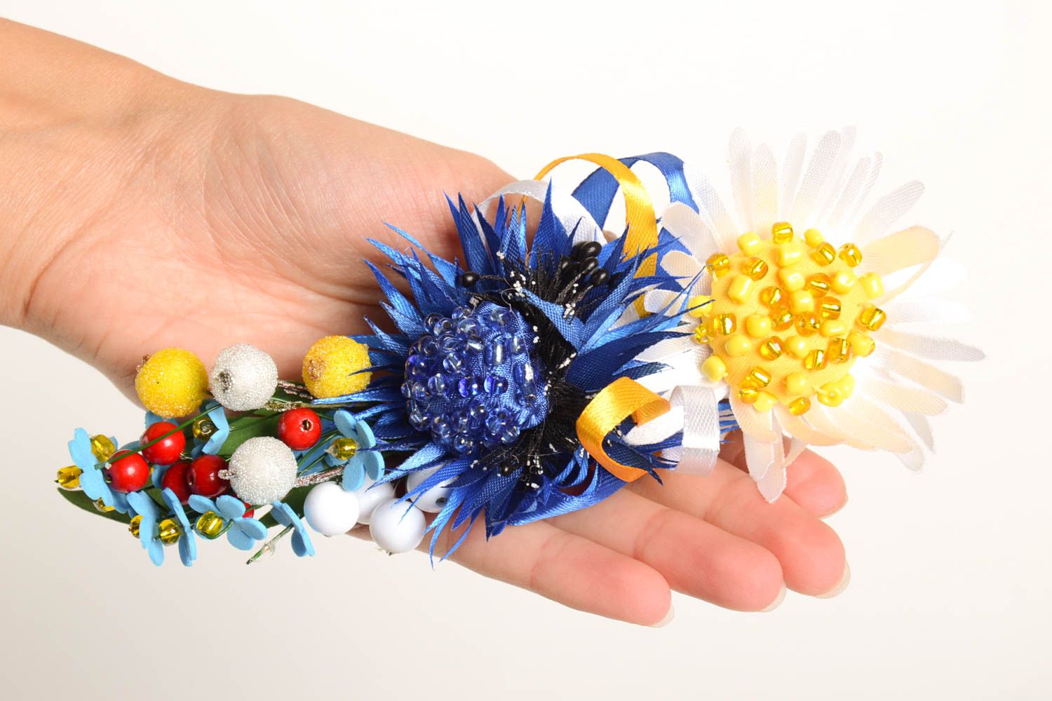 Handmade flower hair clip unusual stylish accessory beautiful barrette photo 3