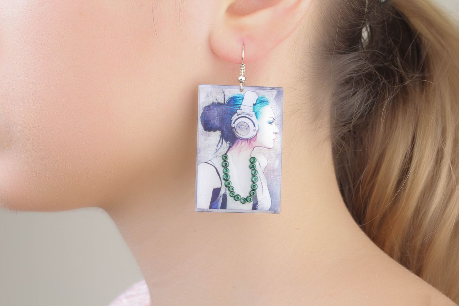 Dangling earrings with photo print photo 1