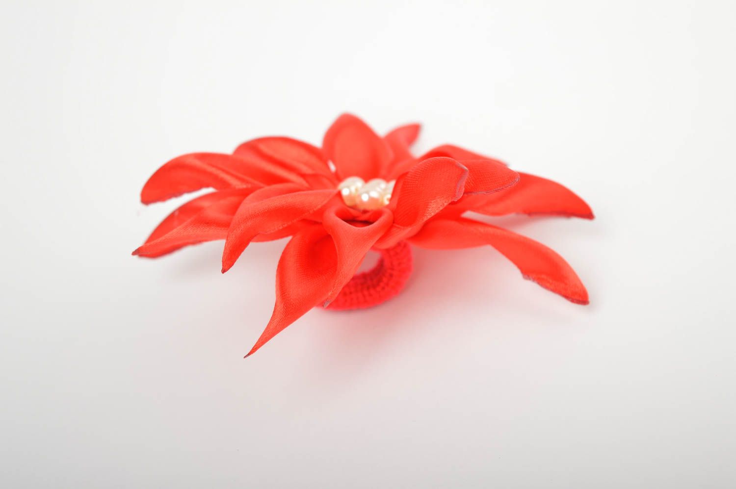 Goma para el pelo artesanal flor roja accesorio para niñas regalo original foto 5