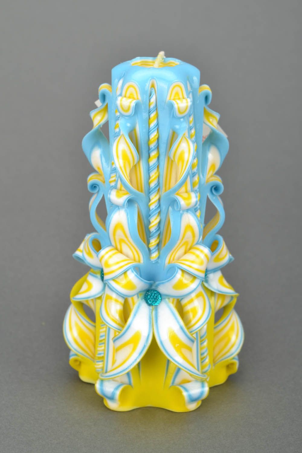 Large carved candle Blue and Yellow photo 4
