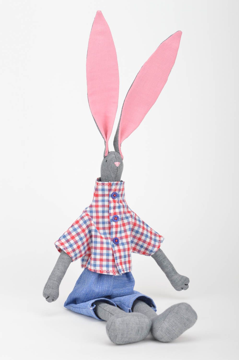 Unusual homemade fabric soft toy Hare for children and interior design photo 2