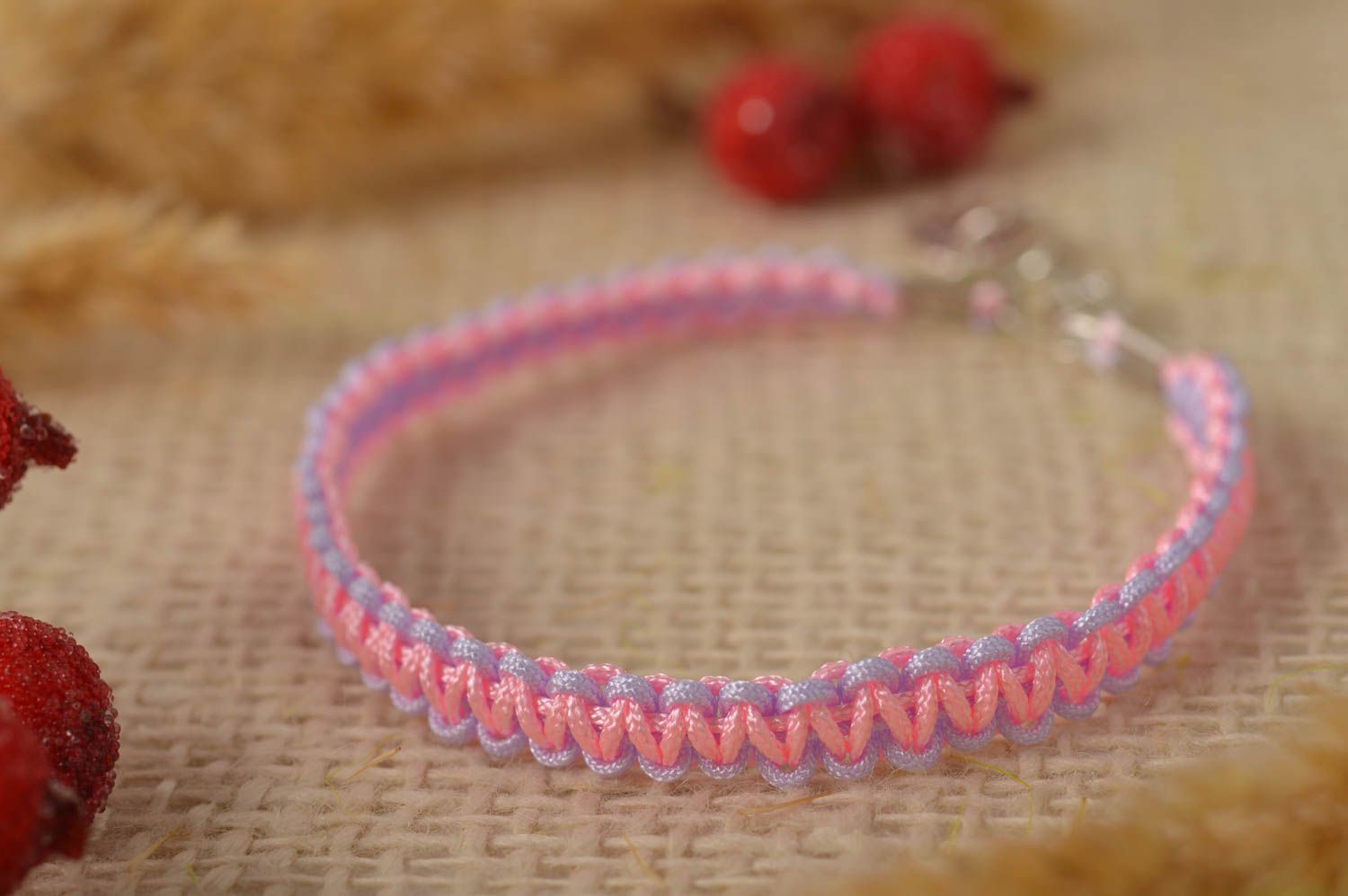Handmade Textil Armband rosa blau Designer Schmuck Accessoire für Mädchen foto 1