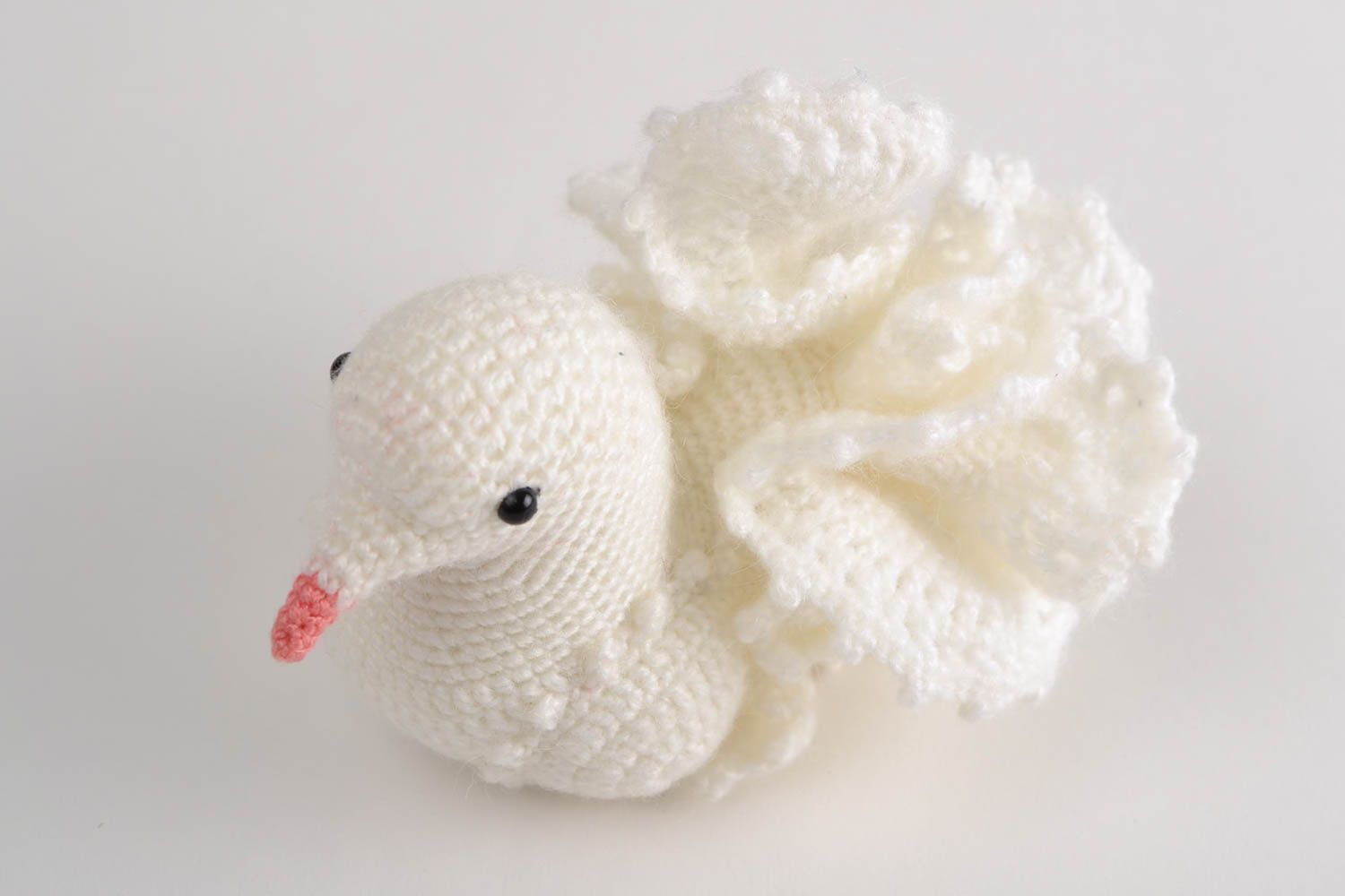 Handmade soft toy crocheted of acrylic threads white dove for interior decor photo 3