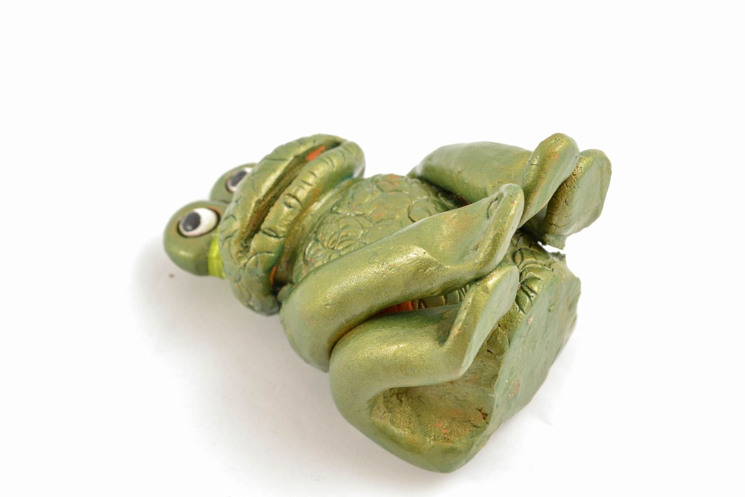 Figurine grenouille grande verte en argile faite main photo 4