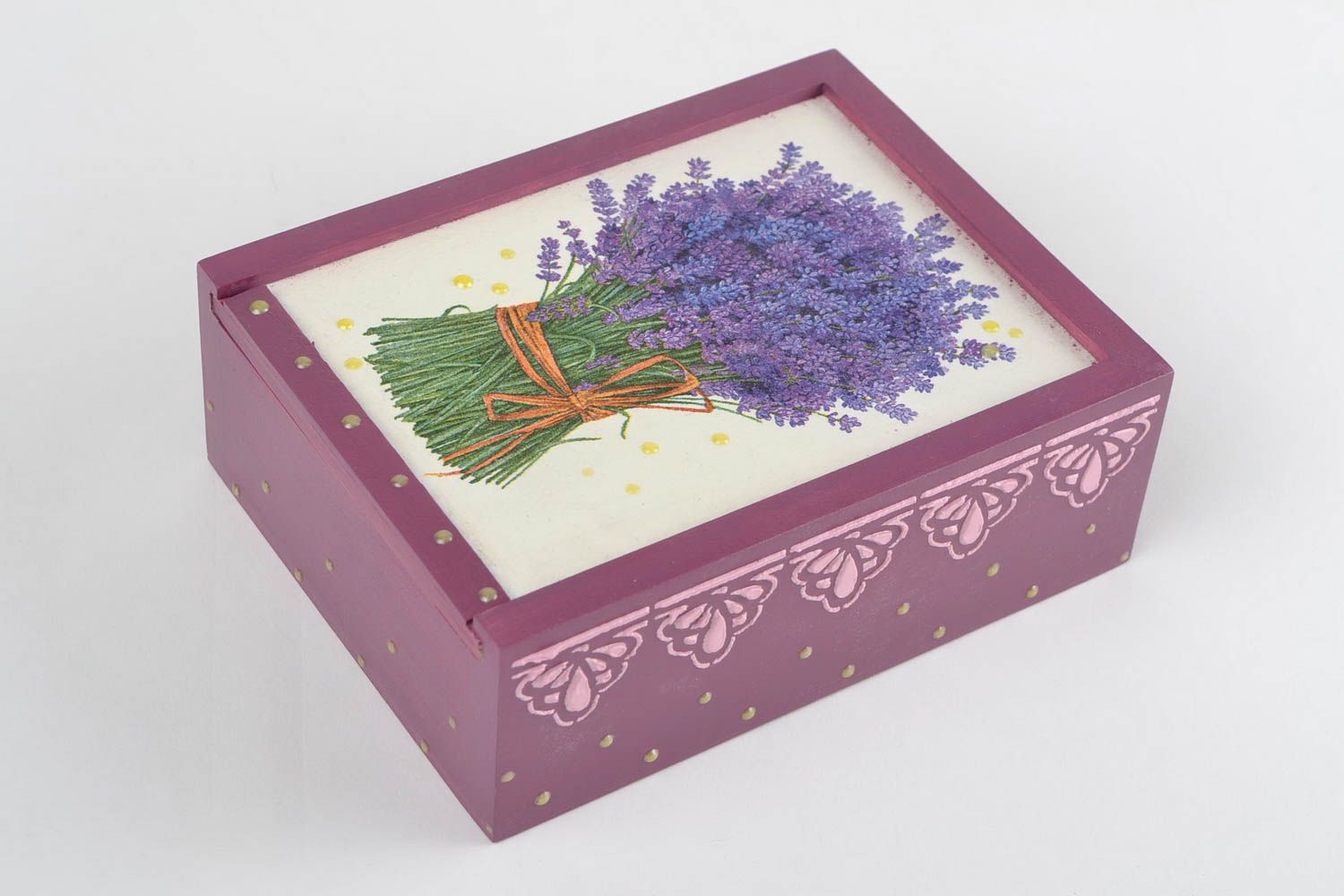 Caja de madera decorada de la técnica de decoupage hecha a mano original foto 3