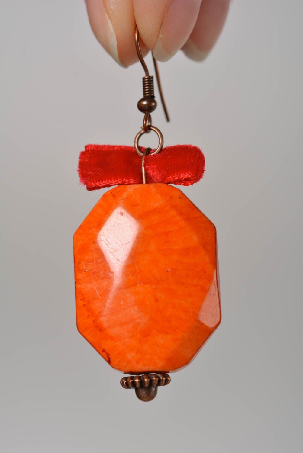 Серьги ручной работы красивая бижутерия подарок женщине модные серьги оранжевые фото 4