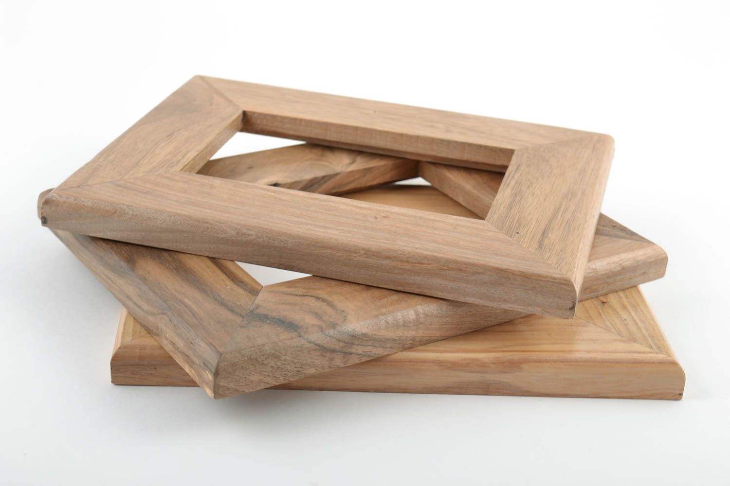 Handmade rechteckiger Fotorahmen Set aus Holz in Braun 3 Stück öko rein  foto 2