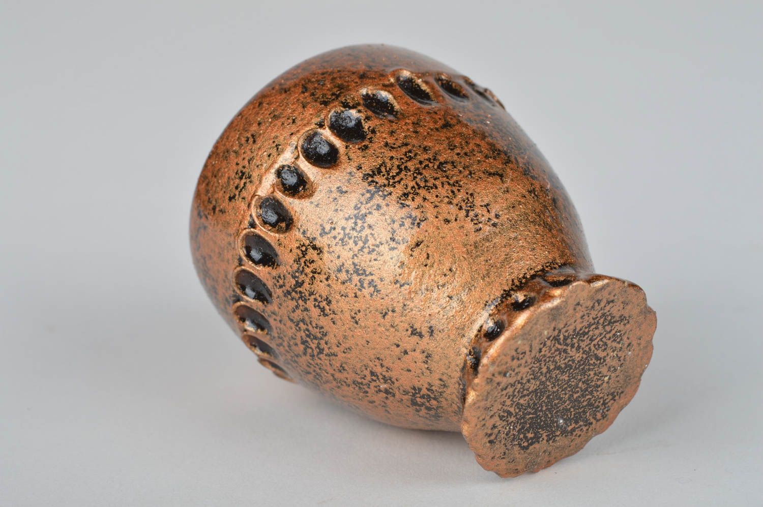 Handmade beautiful unusual stylish small ceramic shot glass like bronze photo 5