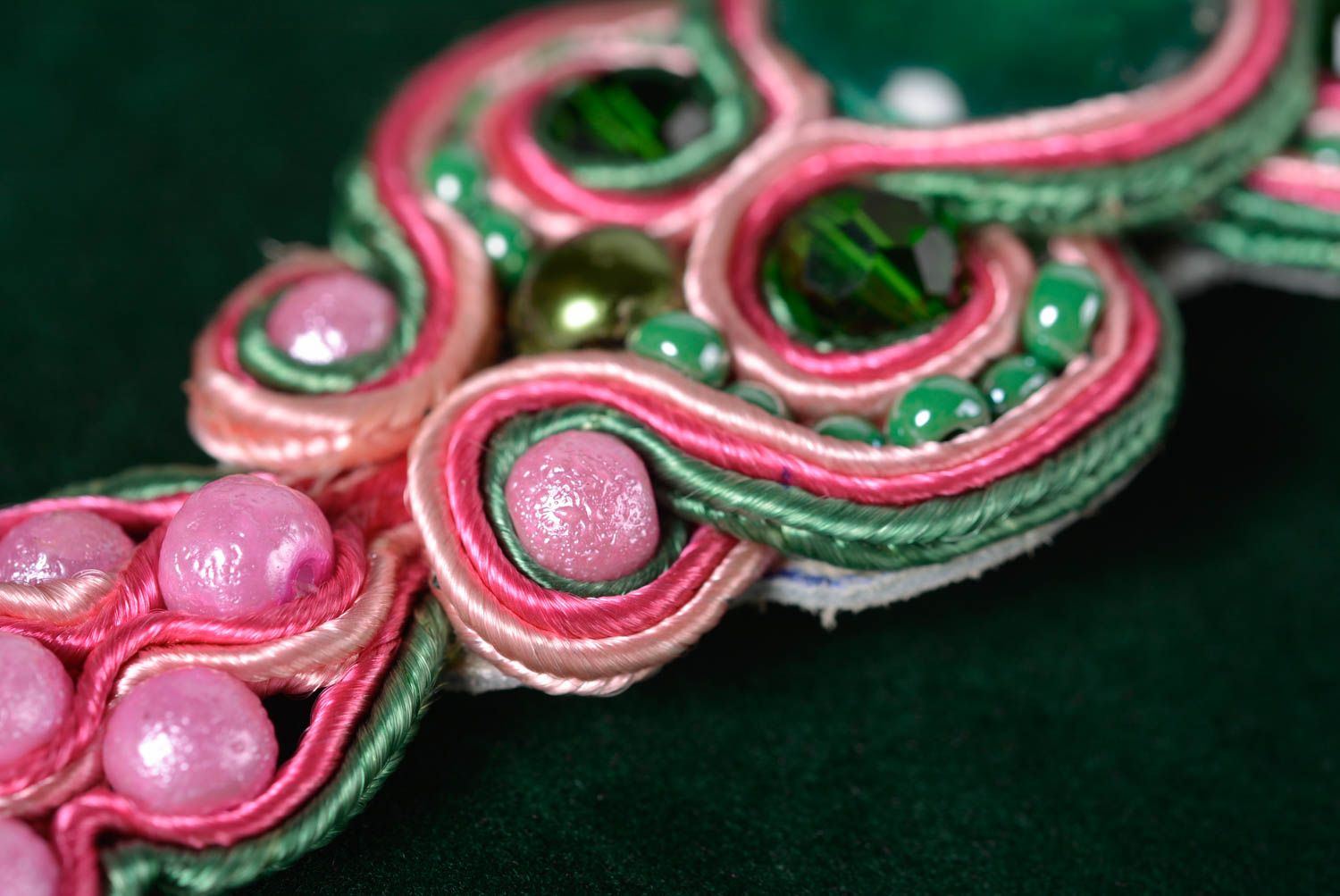 Bracelet soutache Bijou fait main rose vert large original Cadeau pour femme photo 2