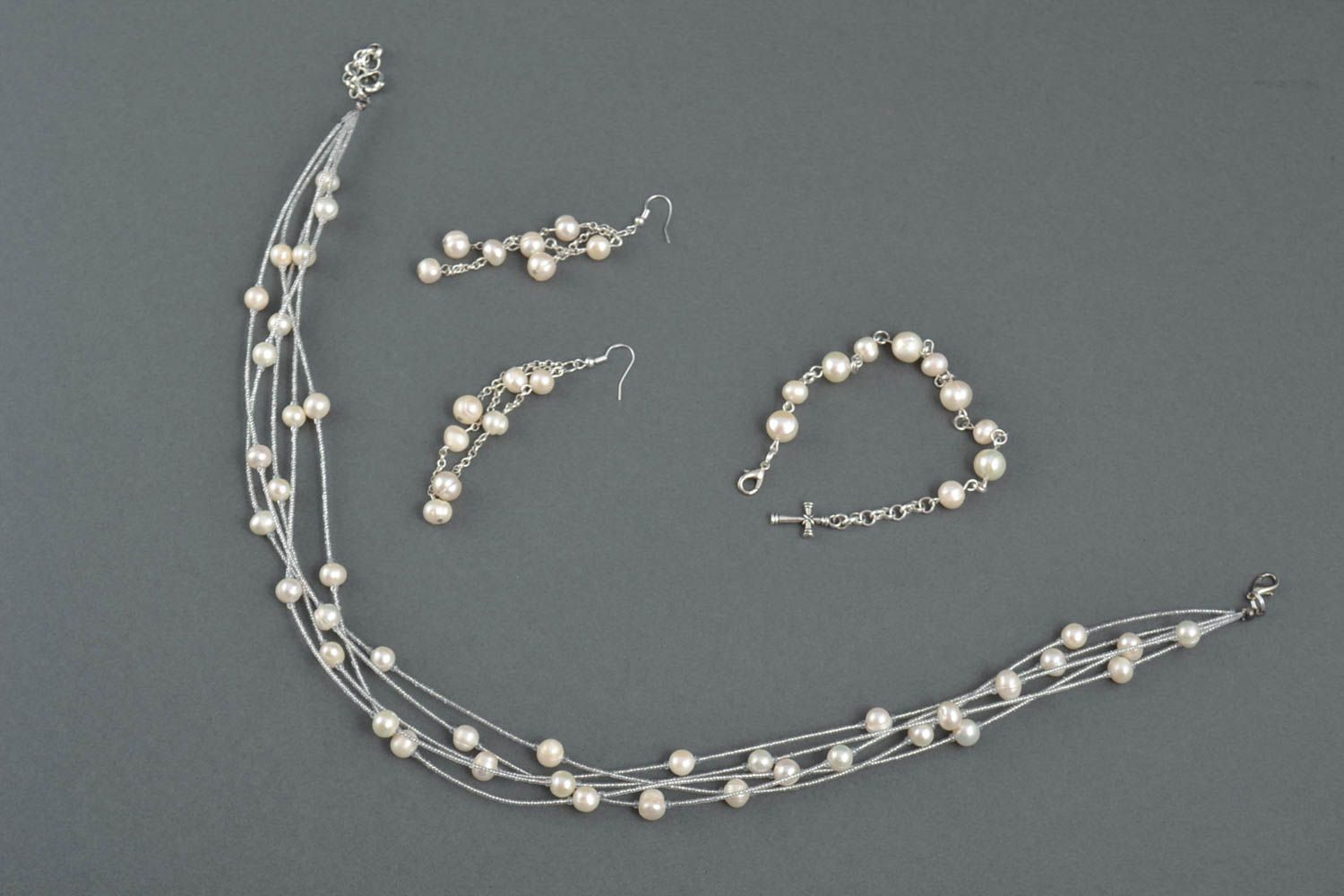 Set de Bijoux fait main Parure de bijoux perles blanches Bijoux femme 3 pièces photo 2
