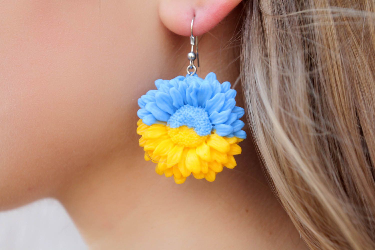 Polymer clay earrings Bright Sunflower photo 1