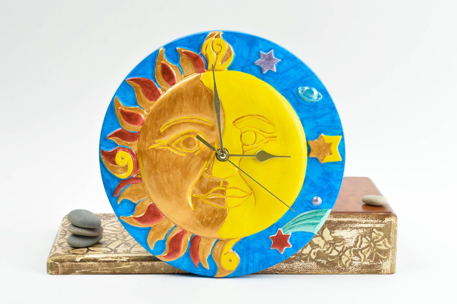 Кварцевые часы ручной работы декор для дома настенные часы гипсовые Солнце фото 1