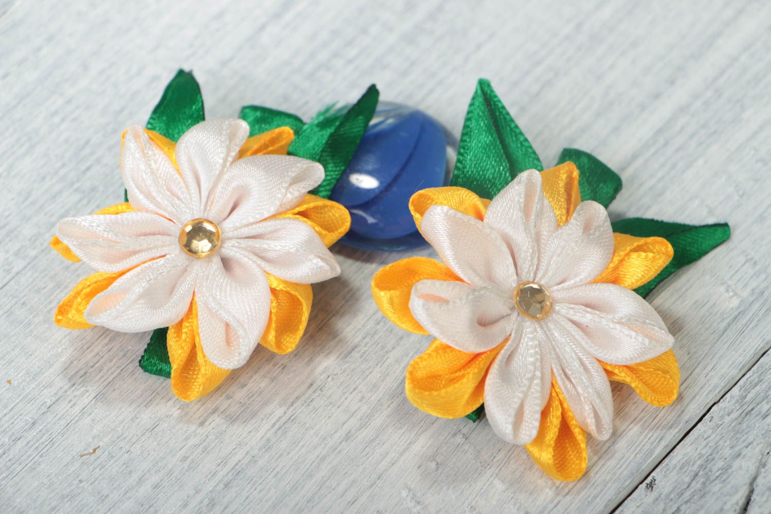 Bright handmade hair clips flower unusual accessories for hair 2 pieces photo 1
