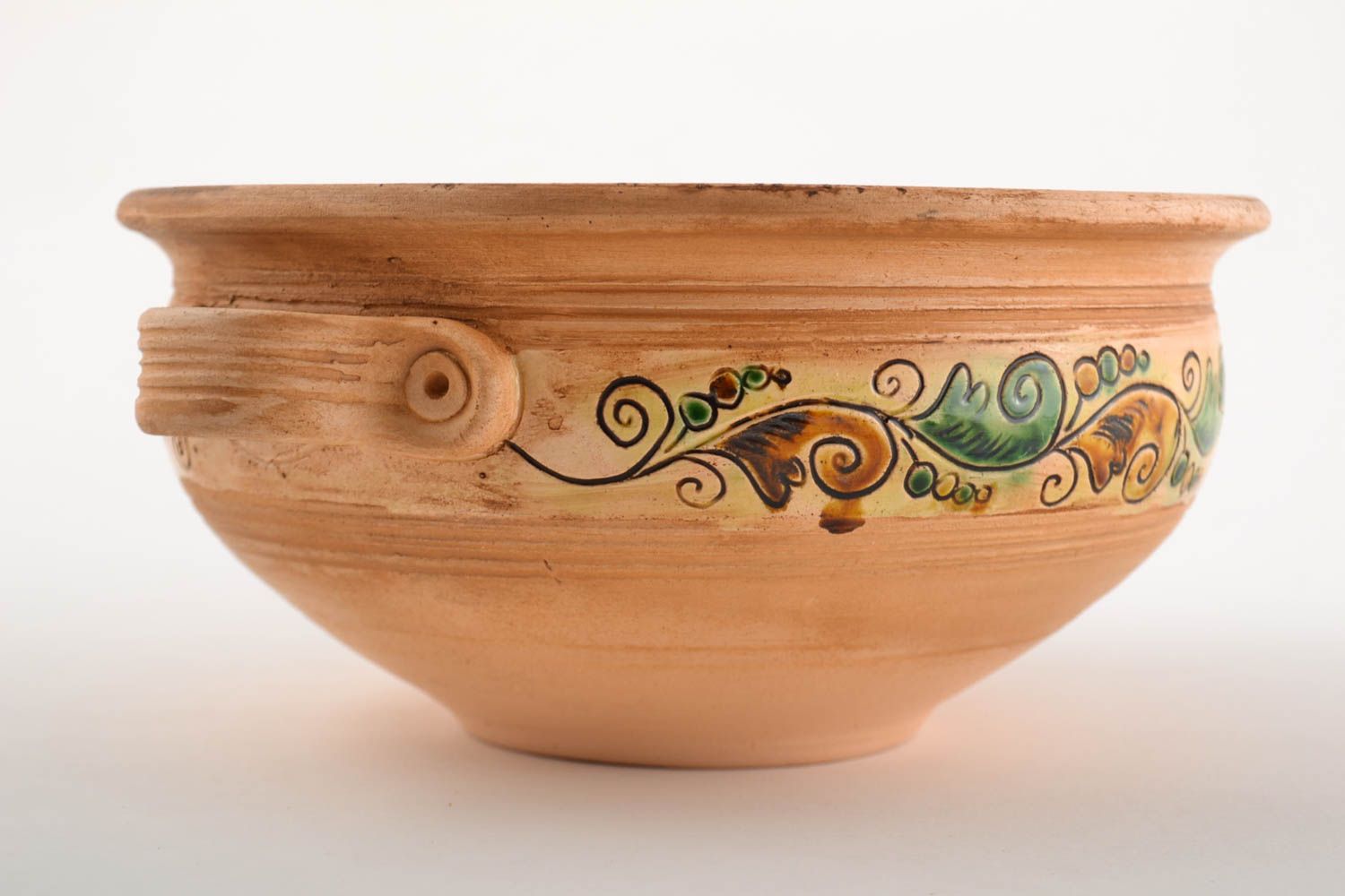 Handgemachte Keramik große Schale Geschirr aus Ton schönes Geschirr 2 L bemalt foto 3