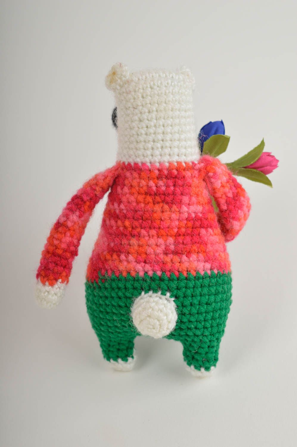 Jouet ours avec bouquet Peluche faite main tricotée Cadeau pour enfant photo 3