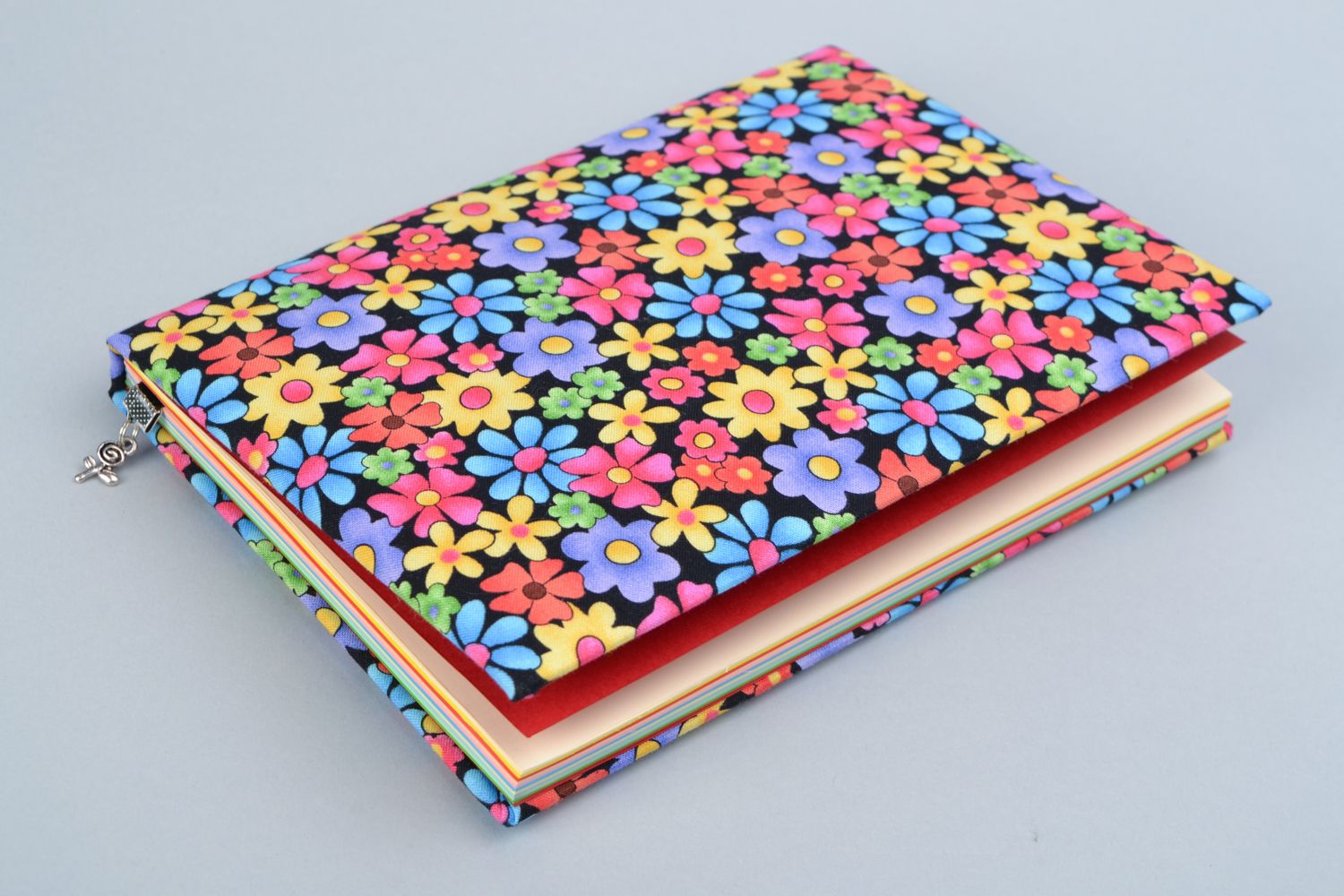 Notebook with fabric cover with bright floral print photo 4