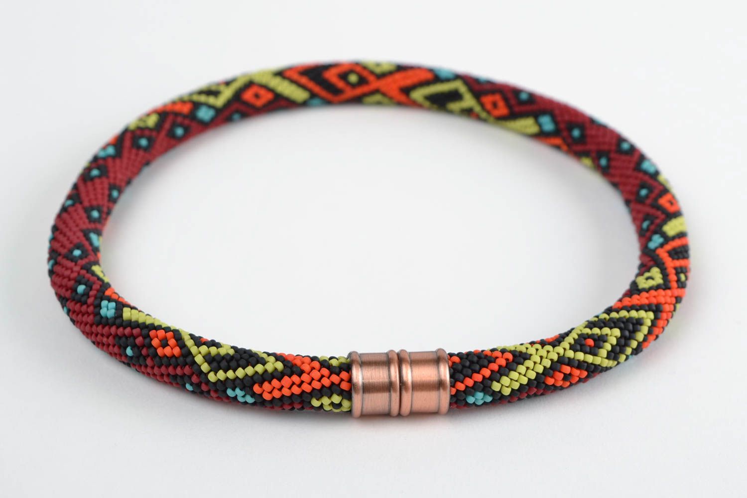 Bright handmade short beaded cord necklace woven of Czech beads beautiful photo 5