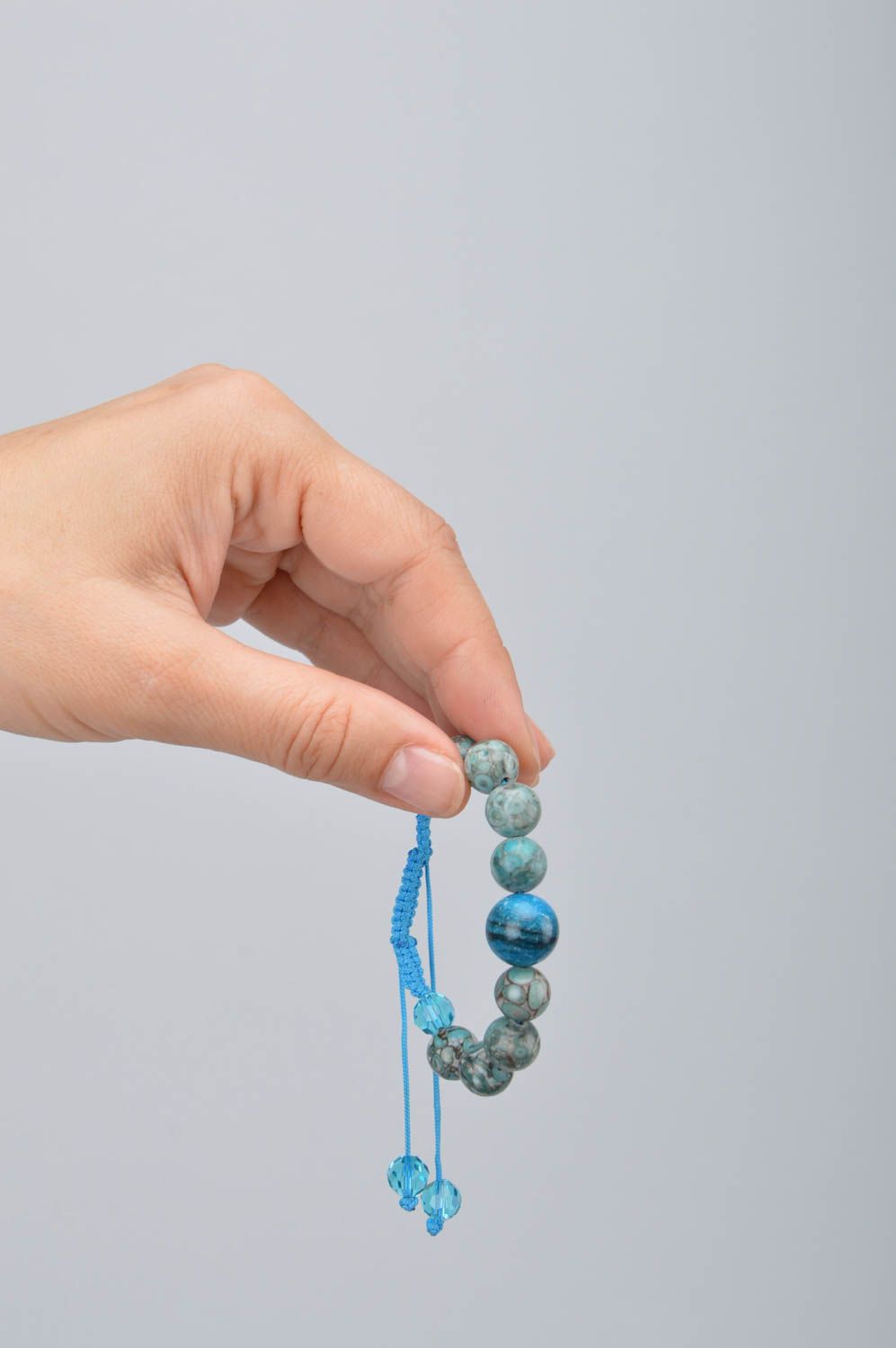 Bracelet tressé avec perles fantaisie fait main original Planète bleue photo 2