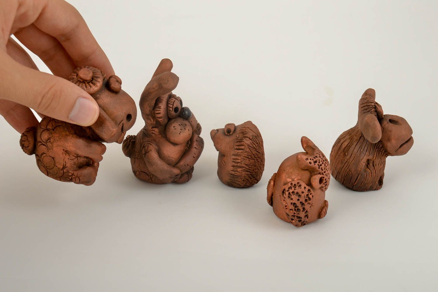 Figuren aus Ton handgemacht Keramik Deko Tier Statuen Miniatur Figuren 5 Stück foto 3