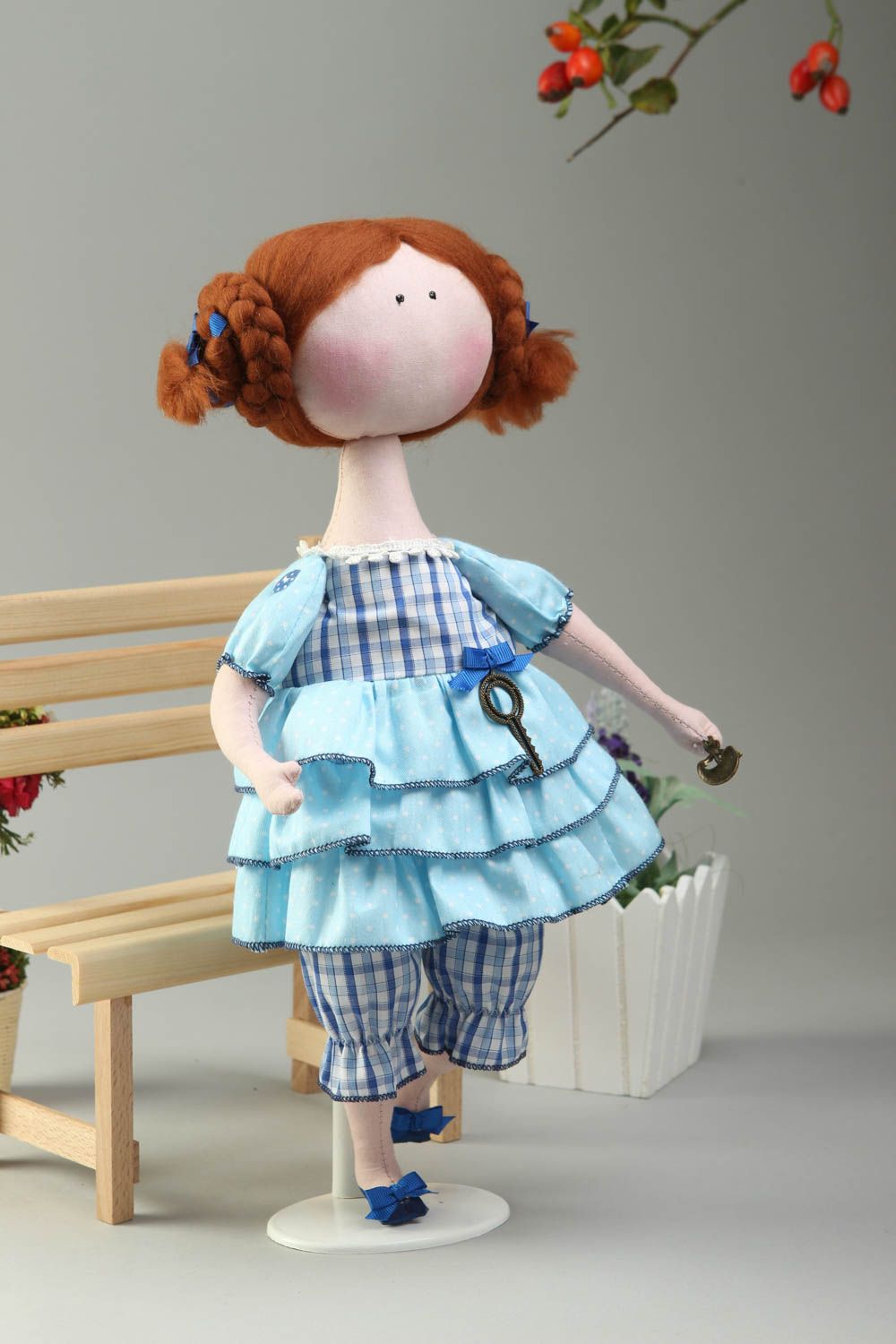 Stylish handmade rag doll stuffed soft toy nursery design decorative use only photo 1
