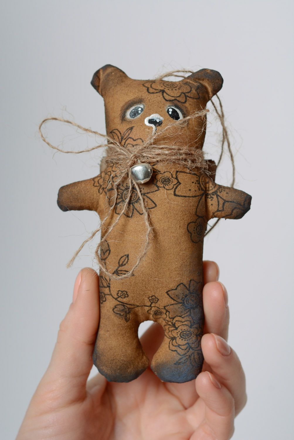 Handmade designer soft toy painted and soaked with coffee interior decor Bear photo 2