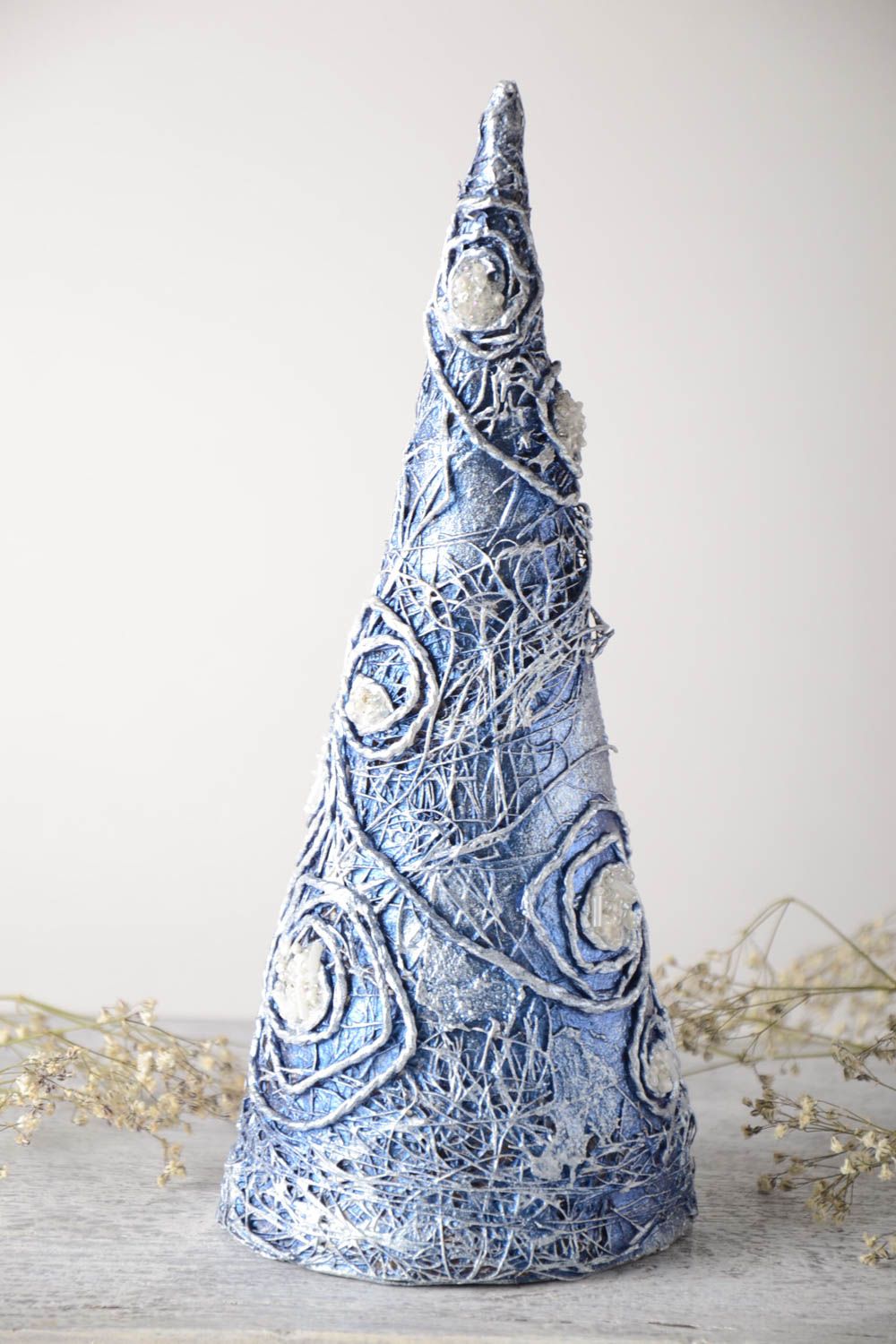 Sapin artificiel fait main Arbre décoratif bleu papier mâché Déco maison Noël photo 1