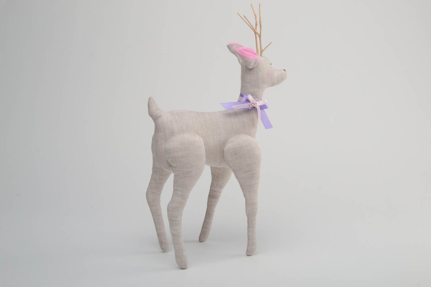 Handmade decorative soft toy deer made of linen fabric interior decor photo 4