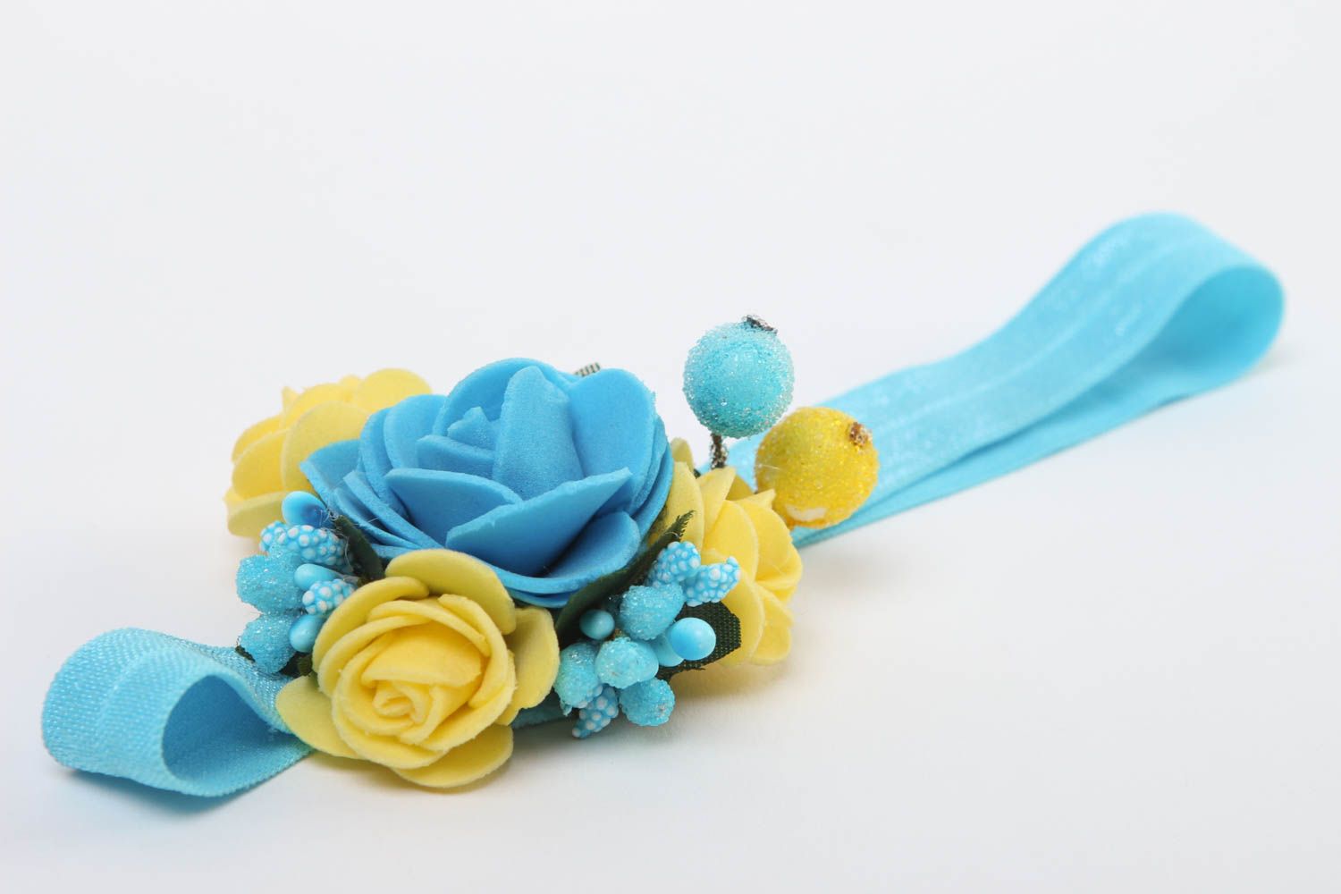 Bandeau avec fleurs fait main Accessoire cheveux bleu clair Cadeau pour fille photo 3
