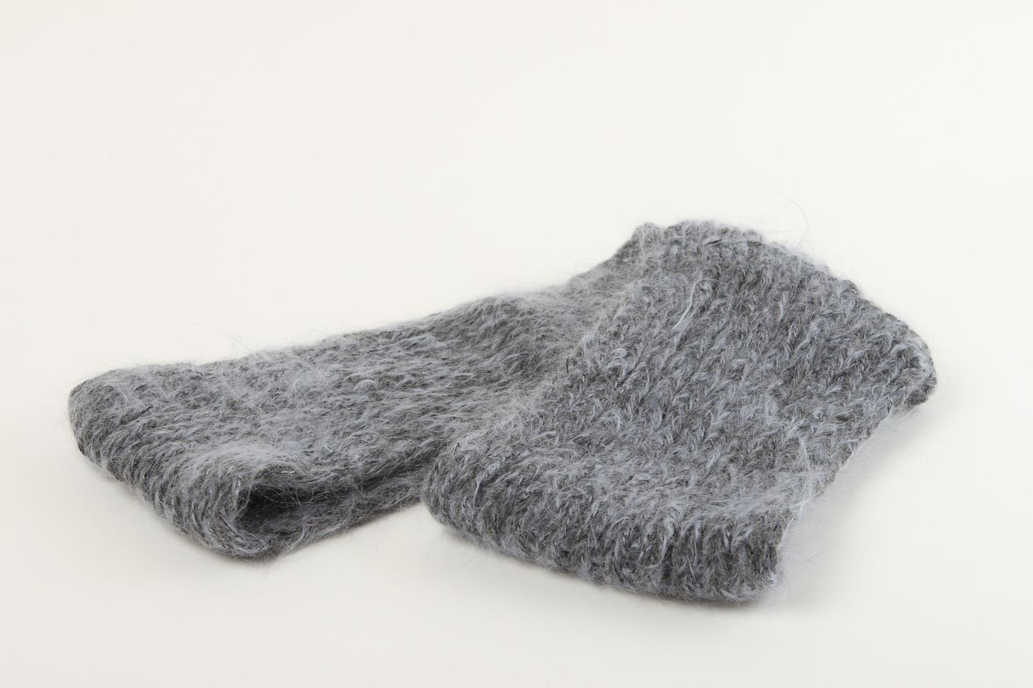 Écharpe tricotée faite main Écharpe grise en laine et mohair Accessoire femme photo 2