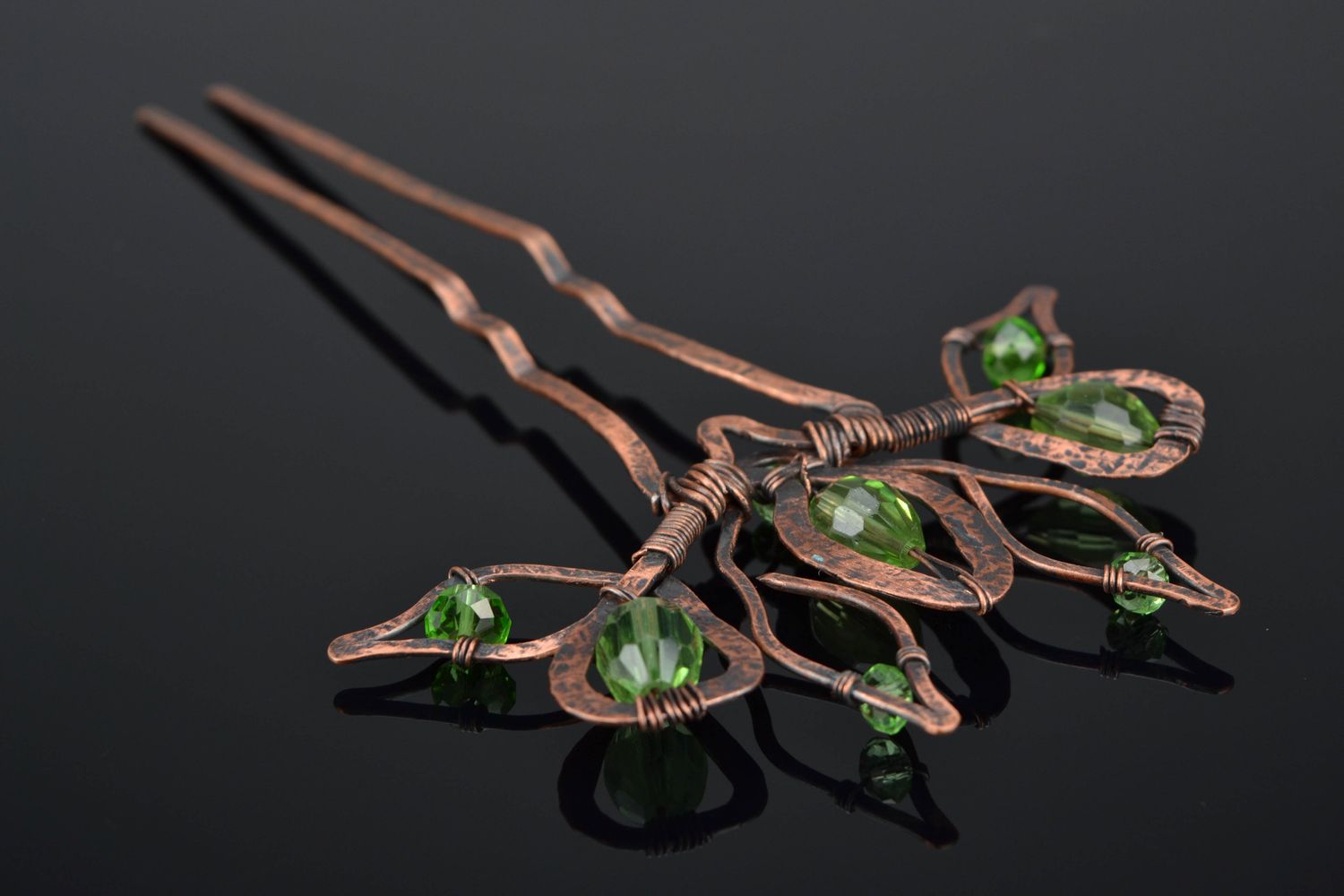 Copper hair pin with Czech crystal photo 1