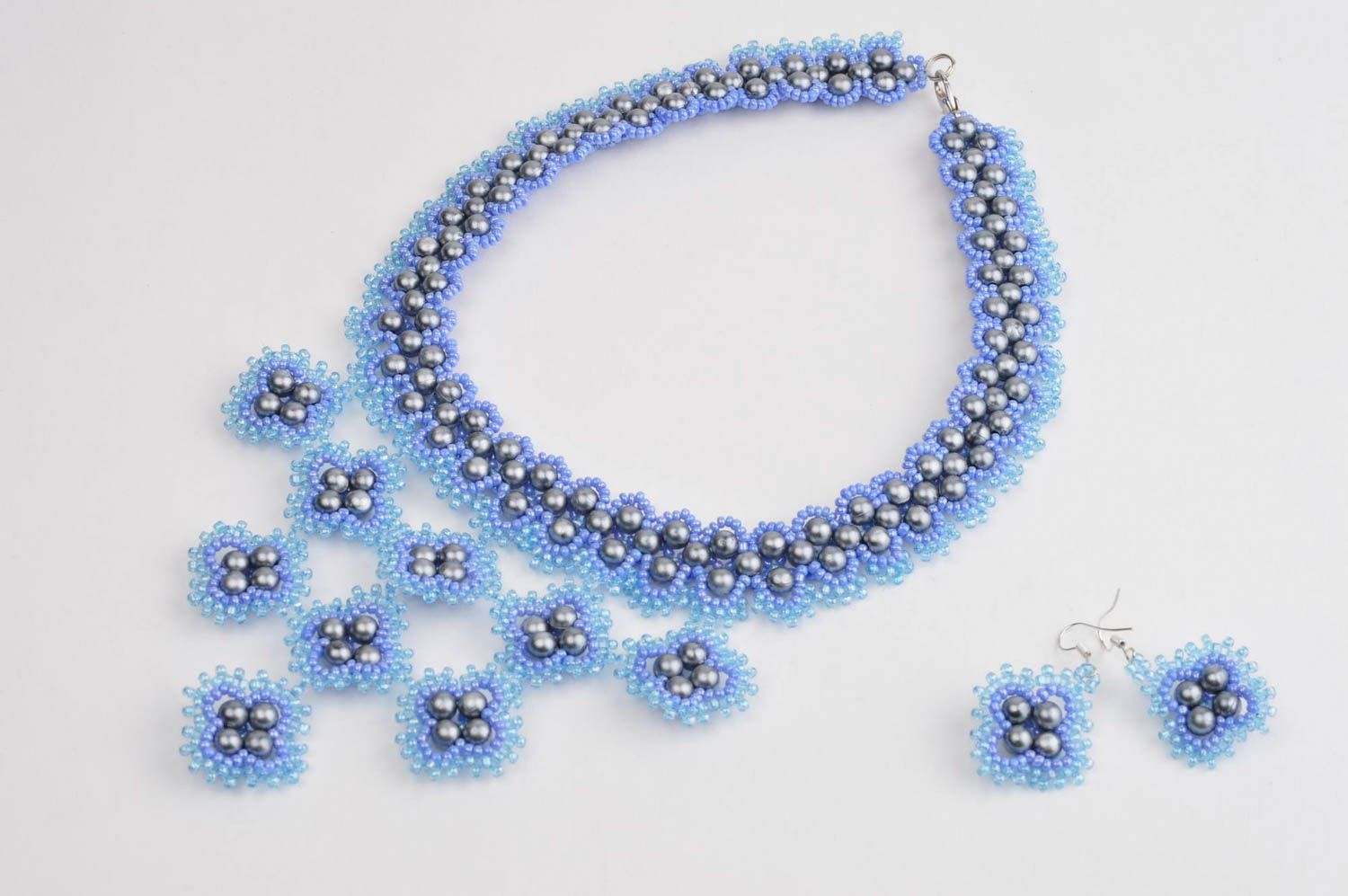 Beautiful jewellery handmade beaded necklace beaded earrings jewelry set photo 3