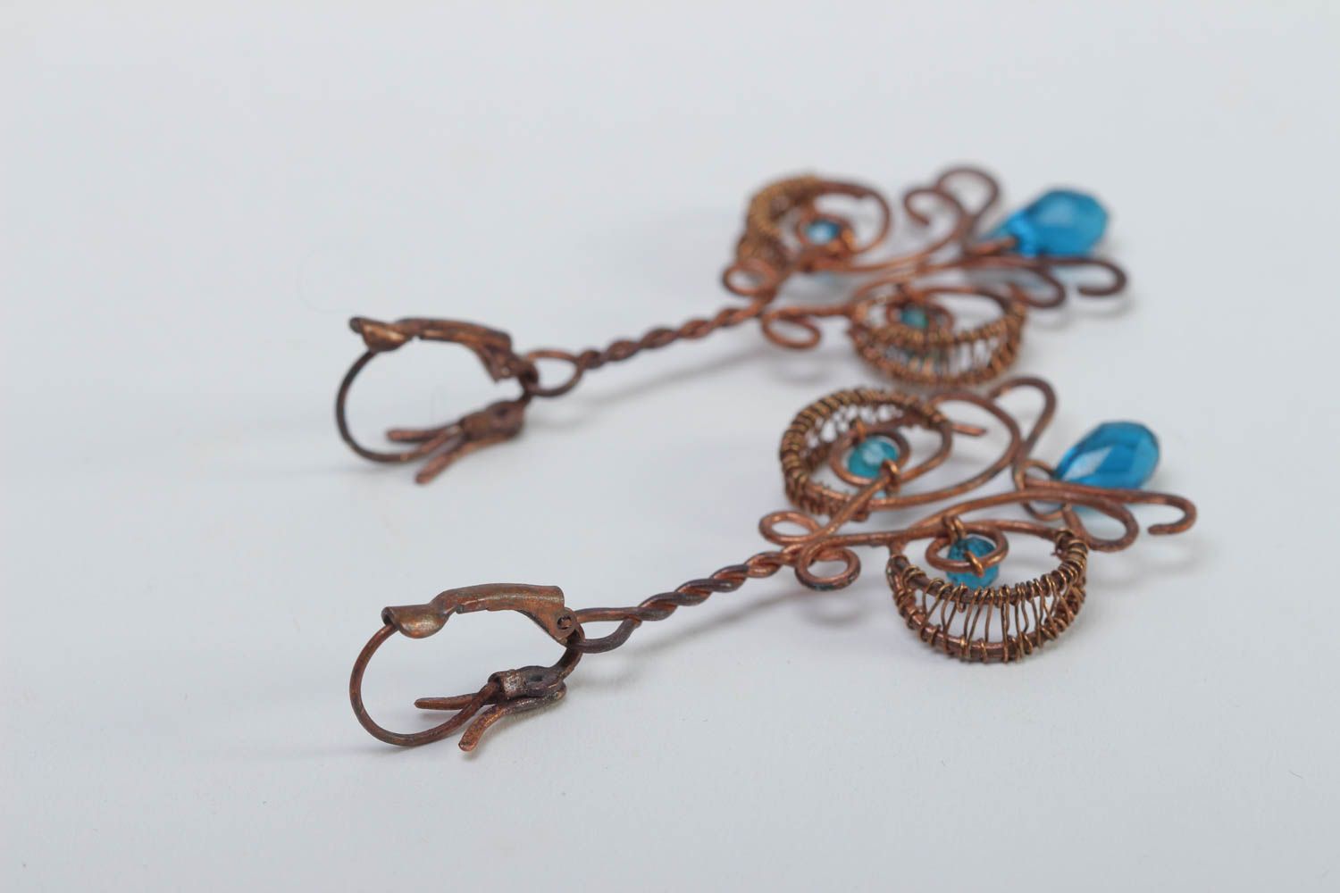 Handmade metal earrings wire wrap earrings design metal craft cool jewelry photo 4