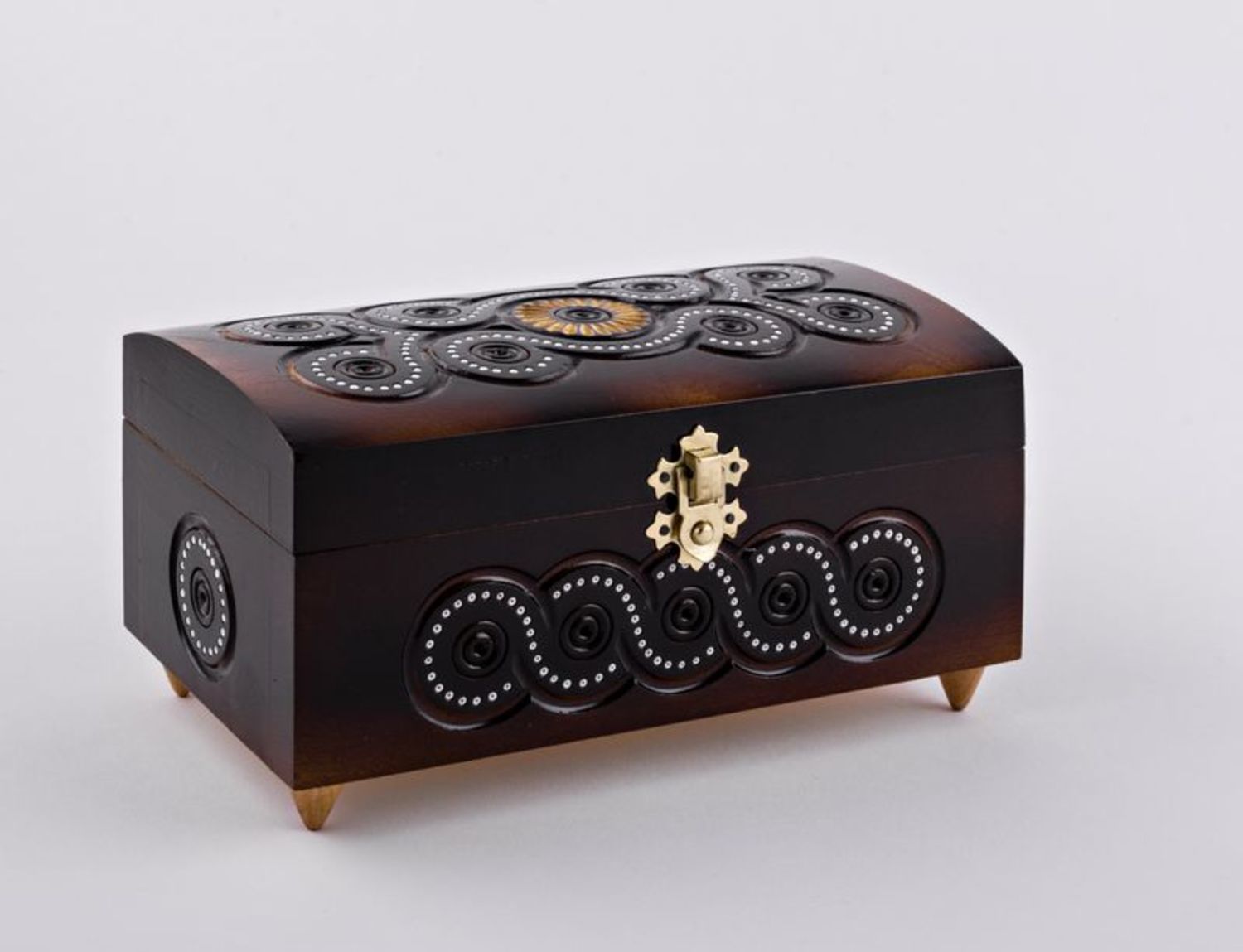 Wooden carved jewelry box with inlay photo 4