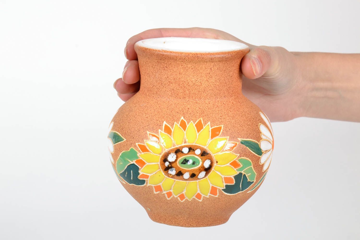 Ceramic hand-painted sunflower 40 oz vase, milk jar with no handle 5, 1 lb photo 2