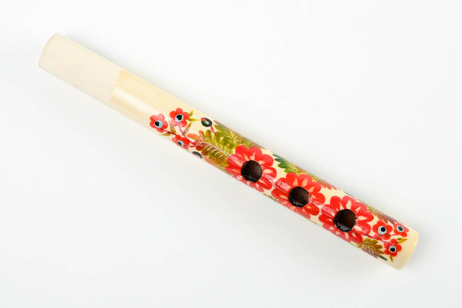 Sopilka Instrument de musique fait main en bois design floral Idée cadeau photo 3