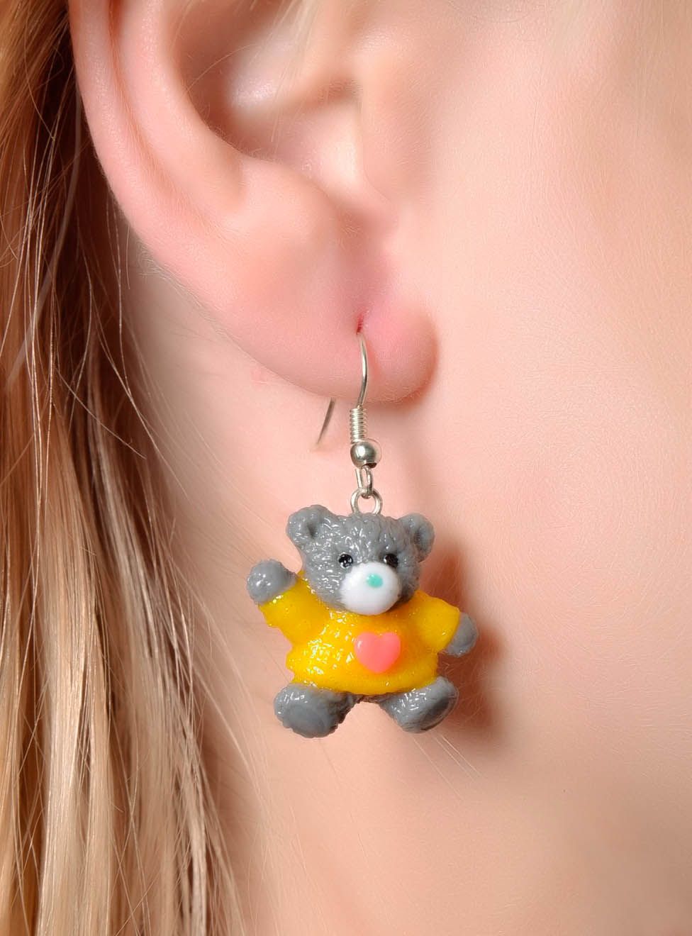 Handgefertigte Ohrringe Bär mit einem Herzen foto 5