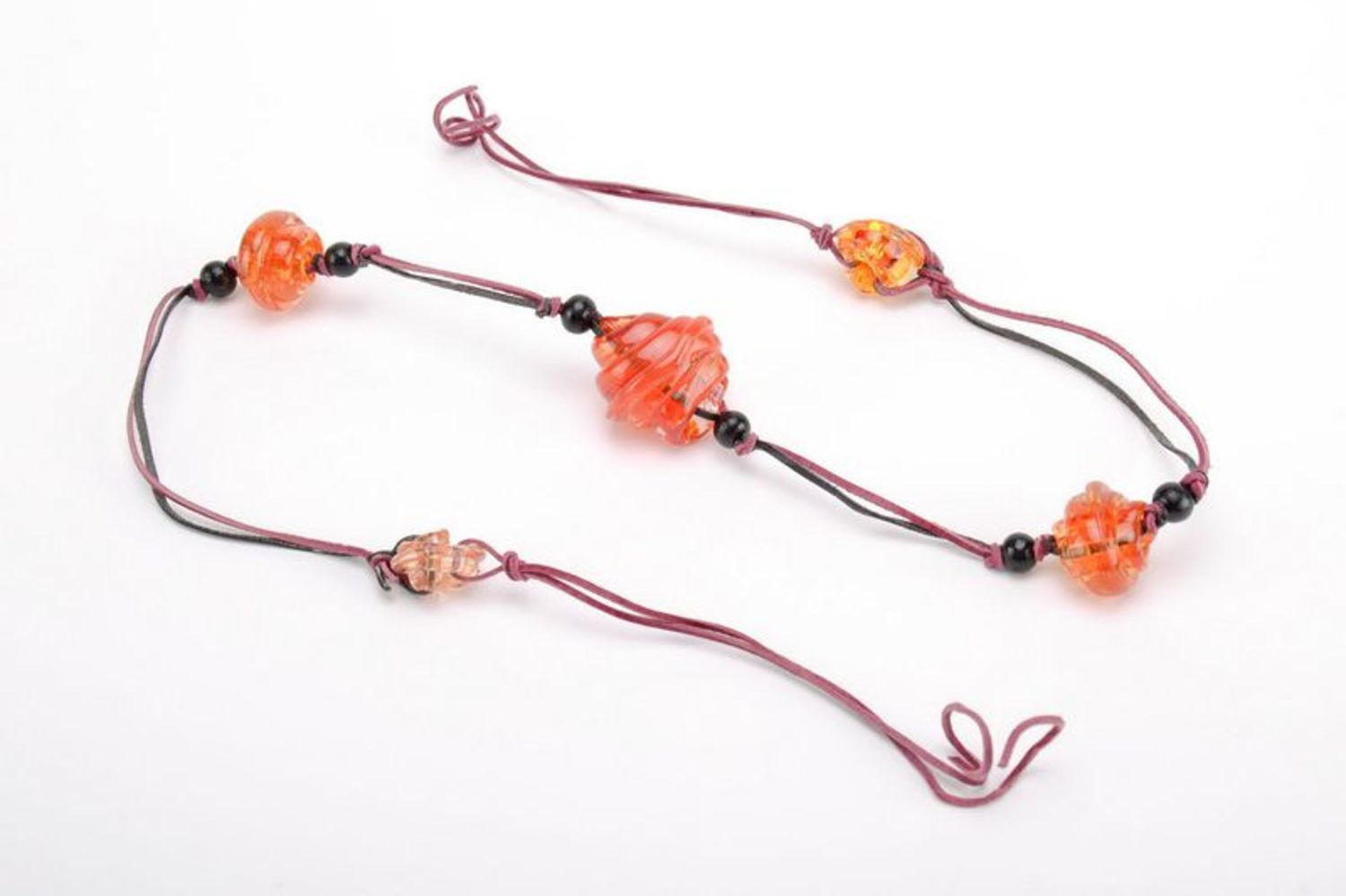 Long necklace made from blown glass and leather photo 2