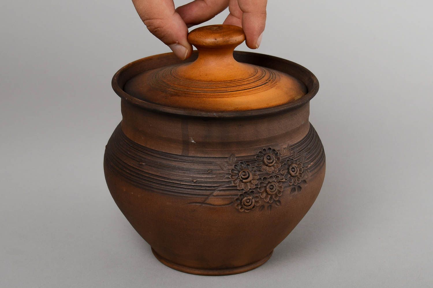 Topf aus Ton handgefertigt Deko für Küche Keramik Geschirr in Braun schön foto 4