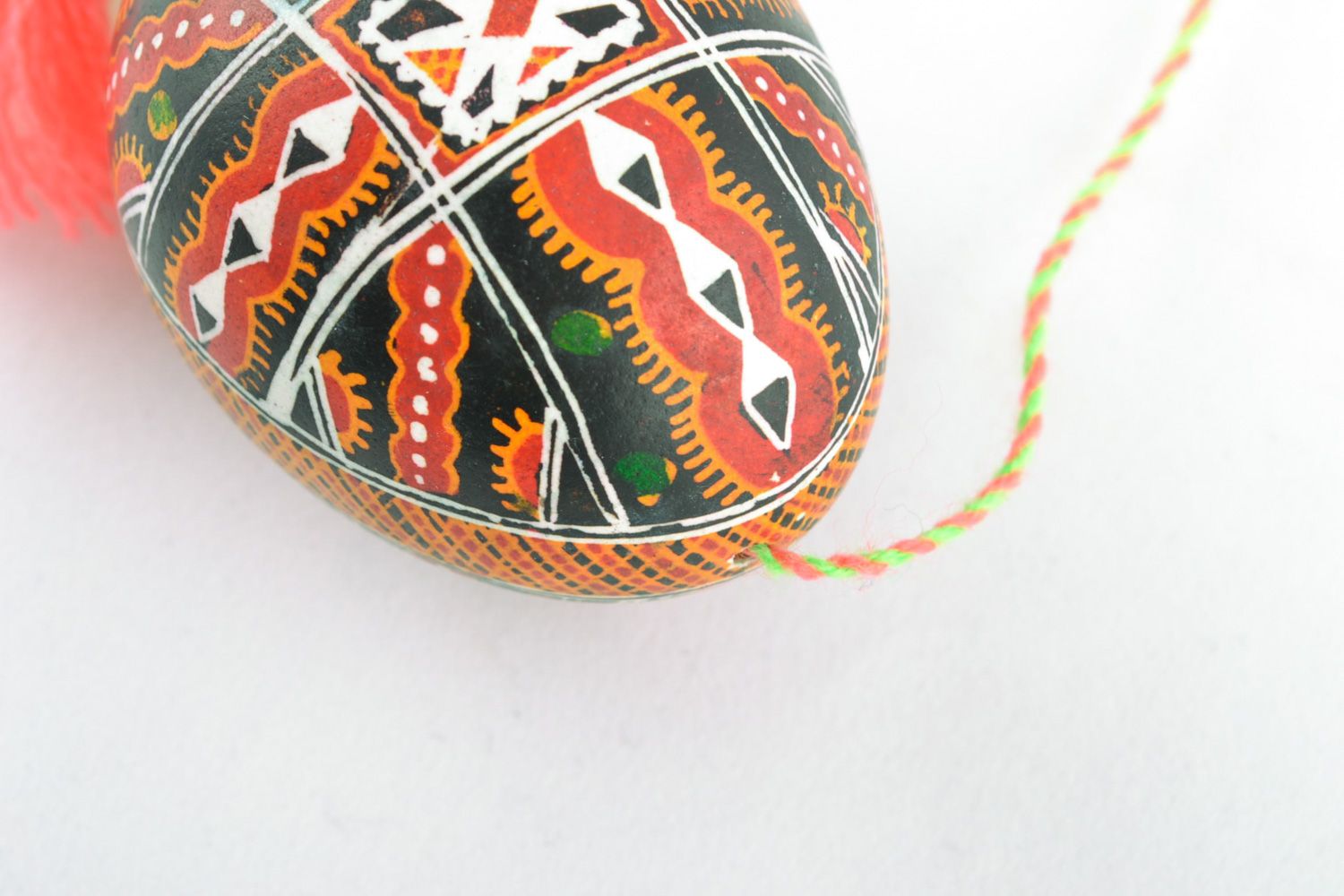 Bright Easter egg with contrast ornament equipped with cord and tassels  photo 3