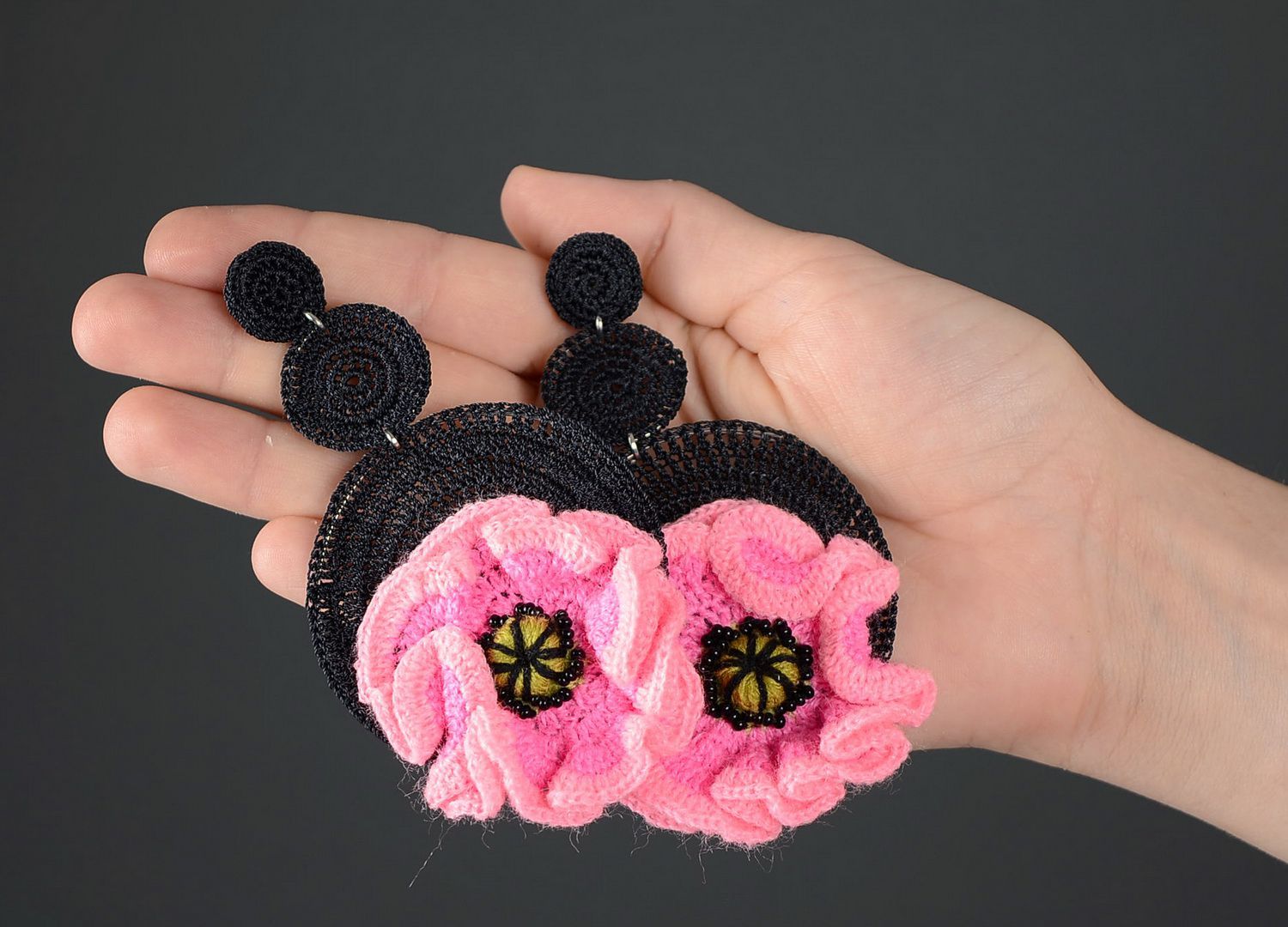 Crocheted earrings with flower photo 5