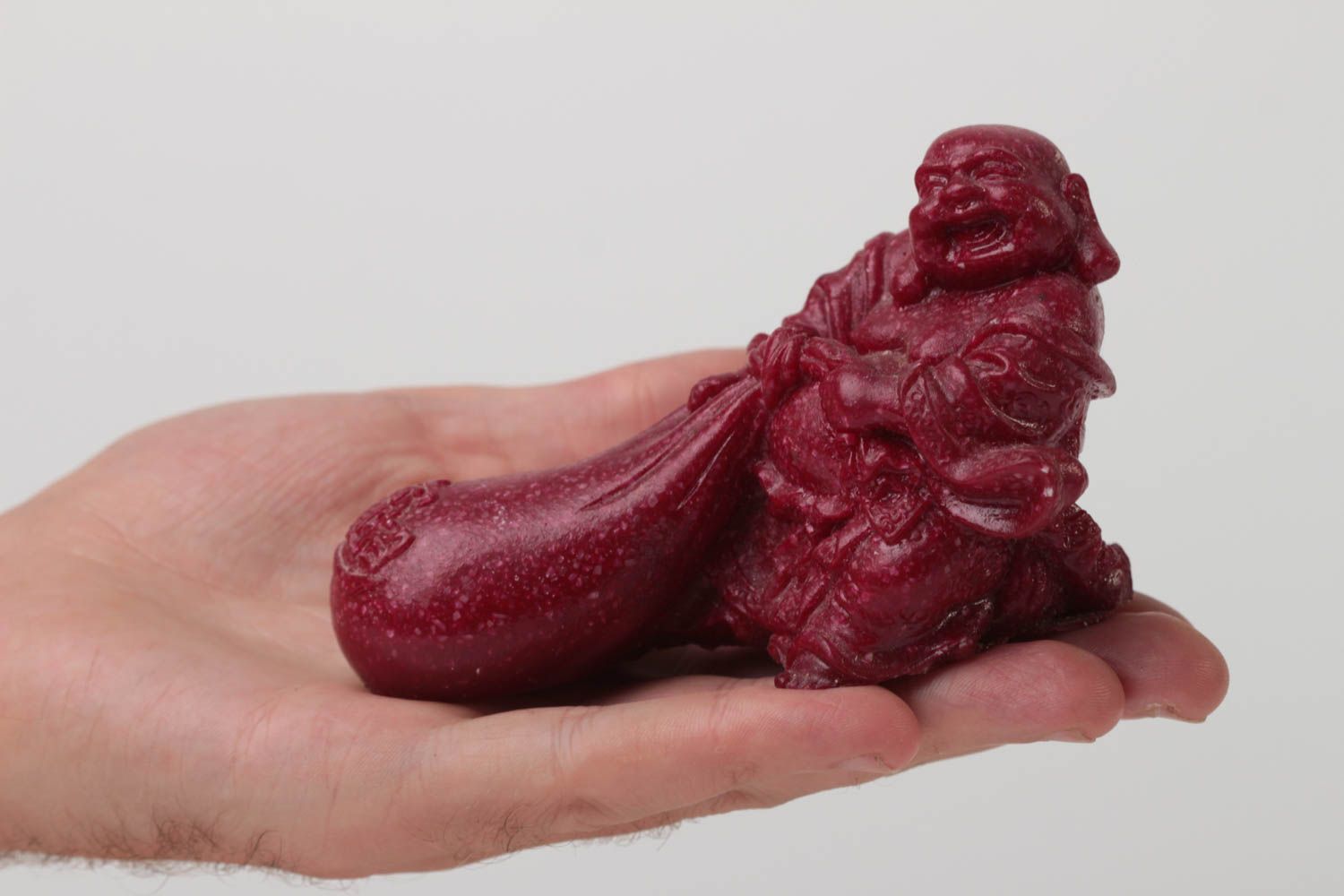 Статуэтка из полимерной смолы красная Хотей с мешком ручной работы авторская фото 5