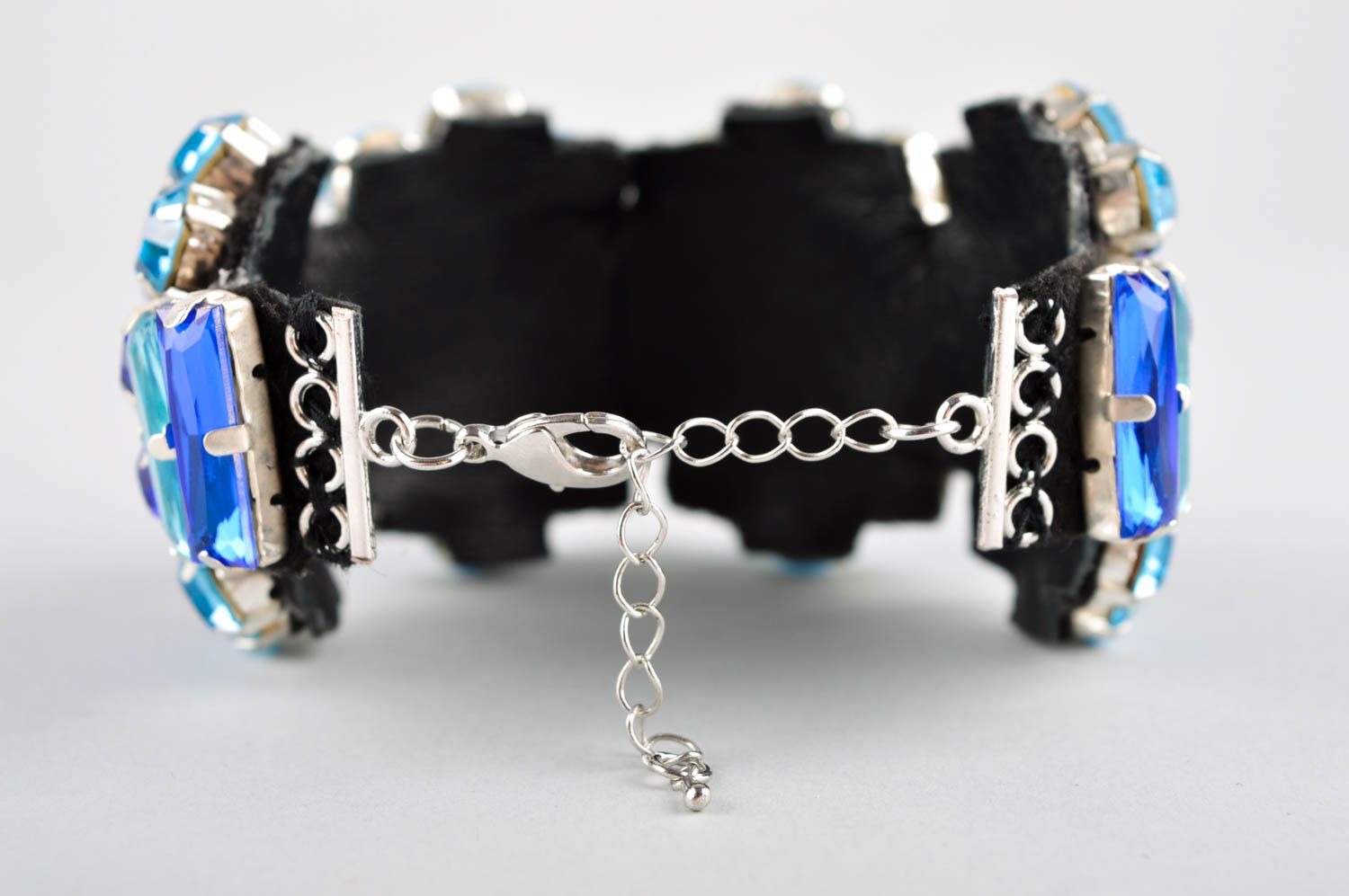 Blue wrist bracelet handmade crystal bijouterie designer accessory for women photo 4