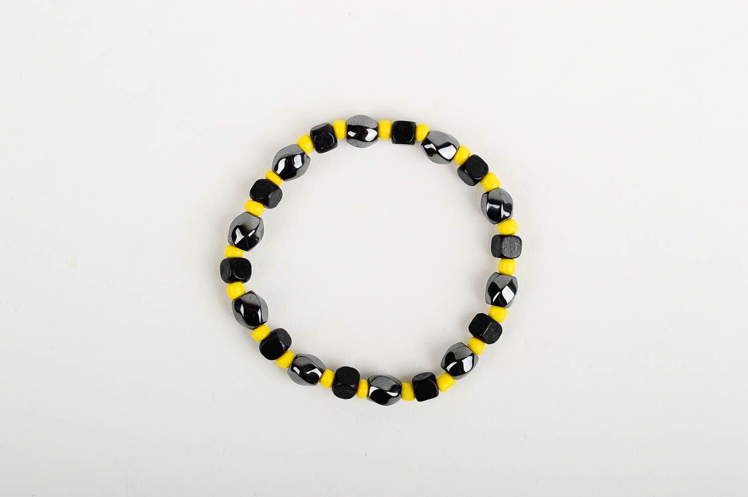 Black and yellow beads elastic stretchy bracelet for men photo 1