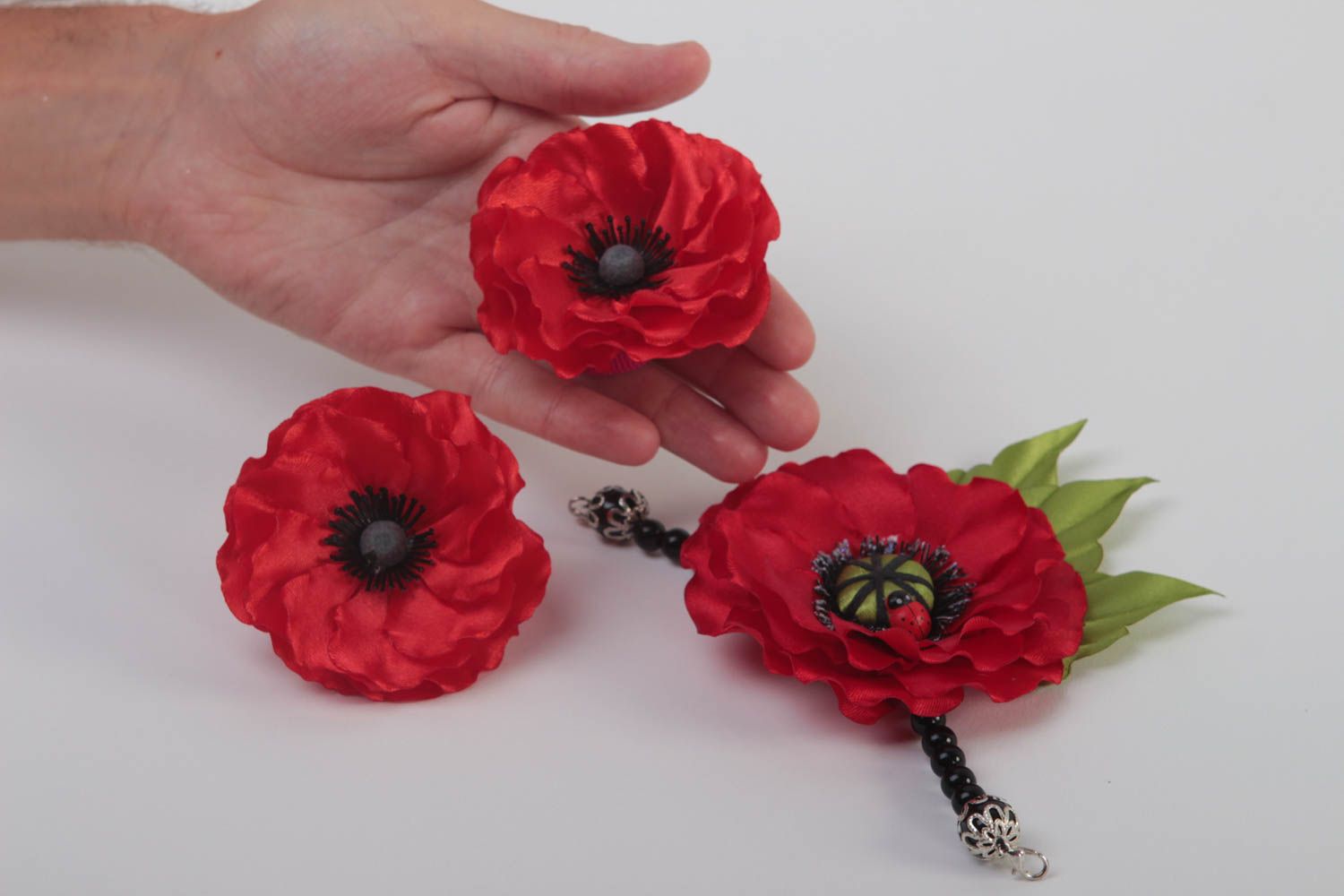 Handmade accessories for girls 2 flower scrunchies textile flower bracelet photo 5